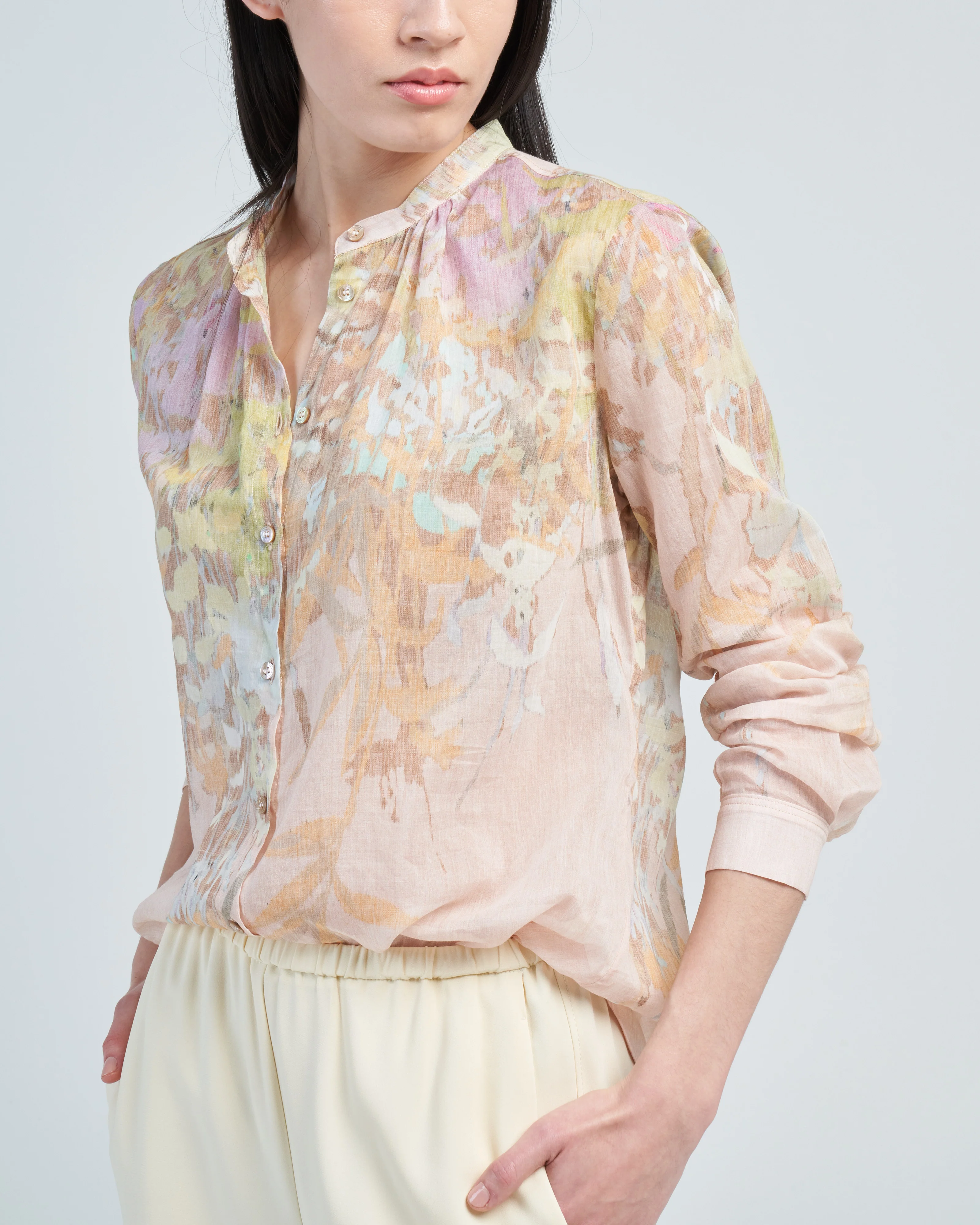 heaven print cotton silk voile grandfather shirt - Image 5