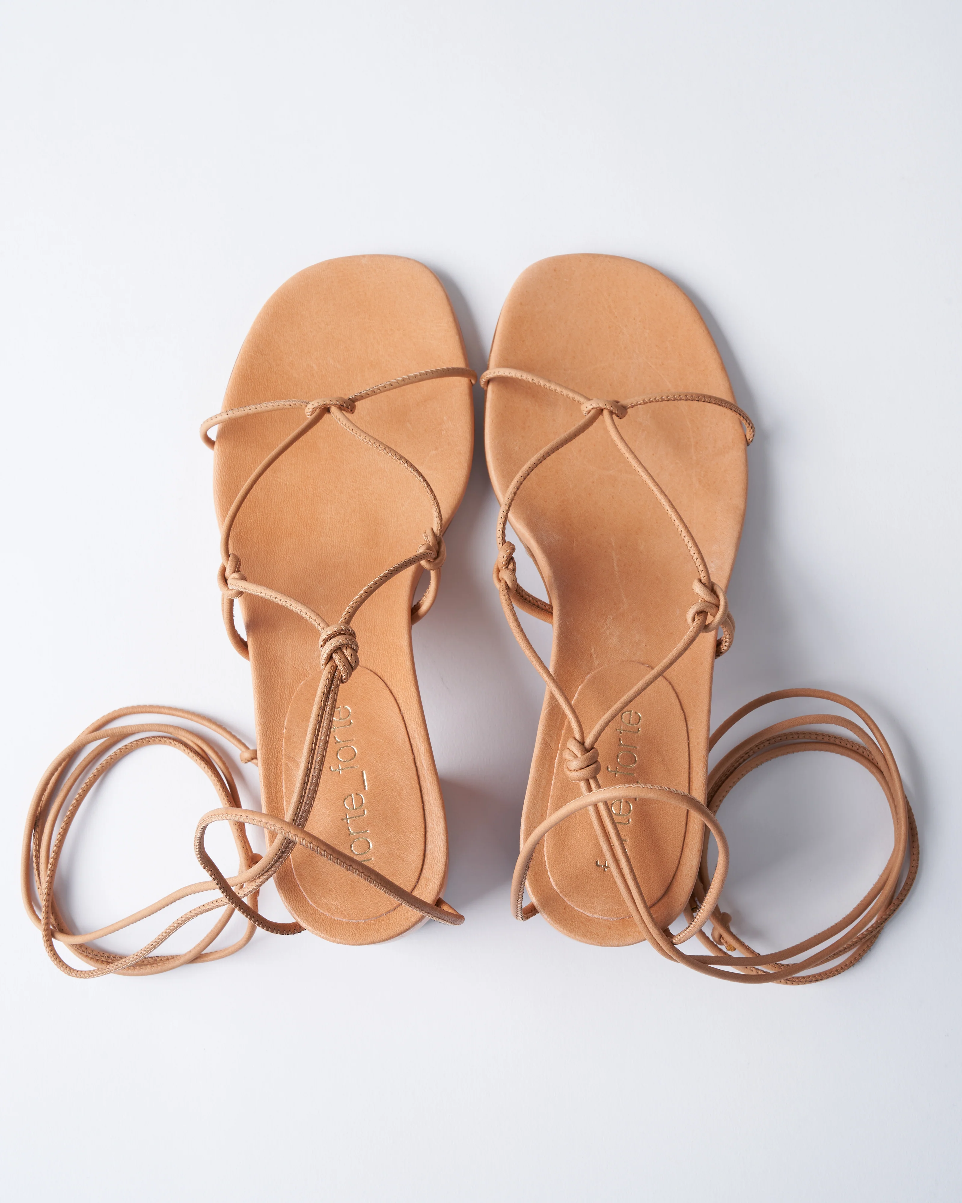 leather strings heeled sandal - naturale - Image 3