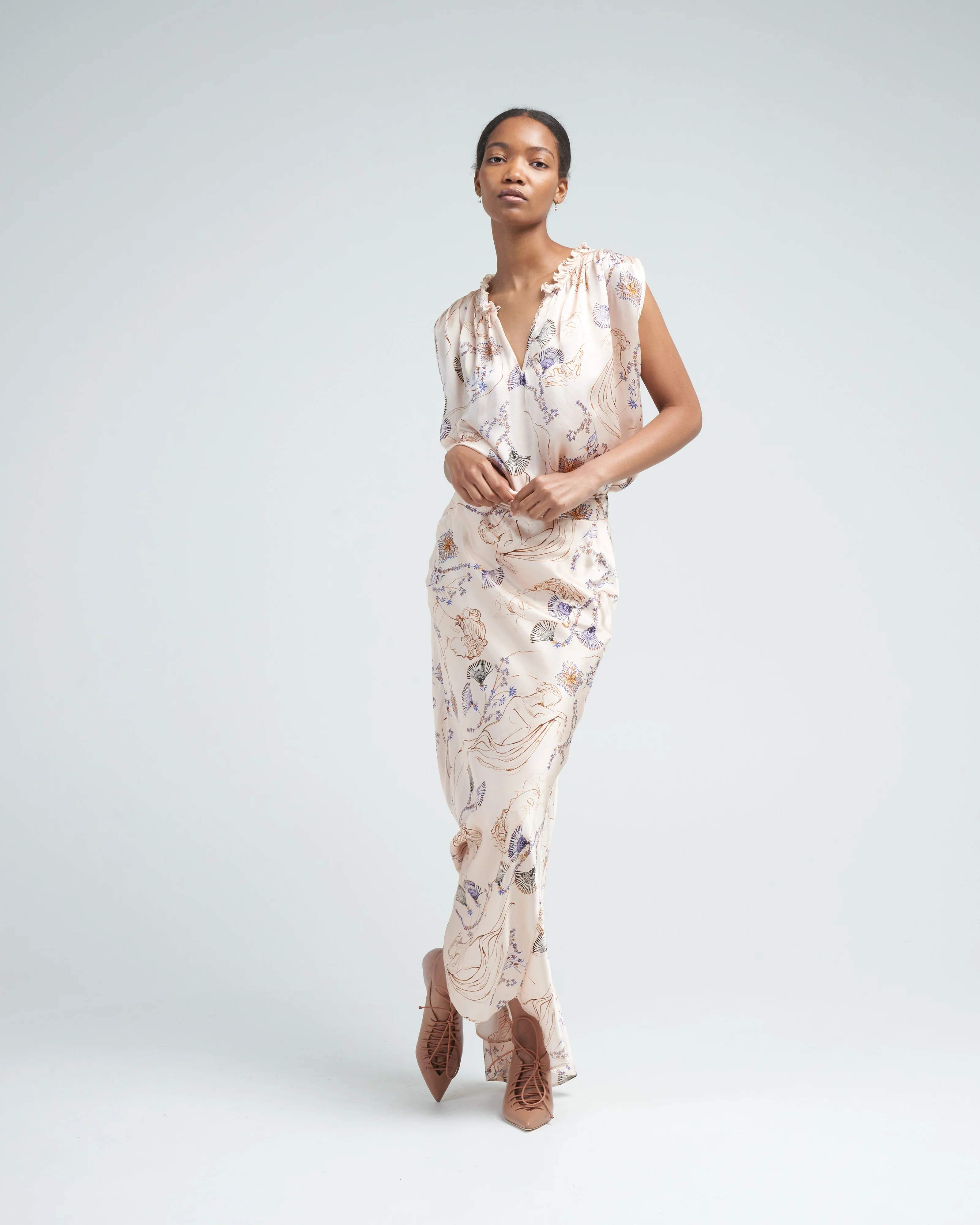 musa print silk satin couture skirt - ivory - Image 2