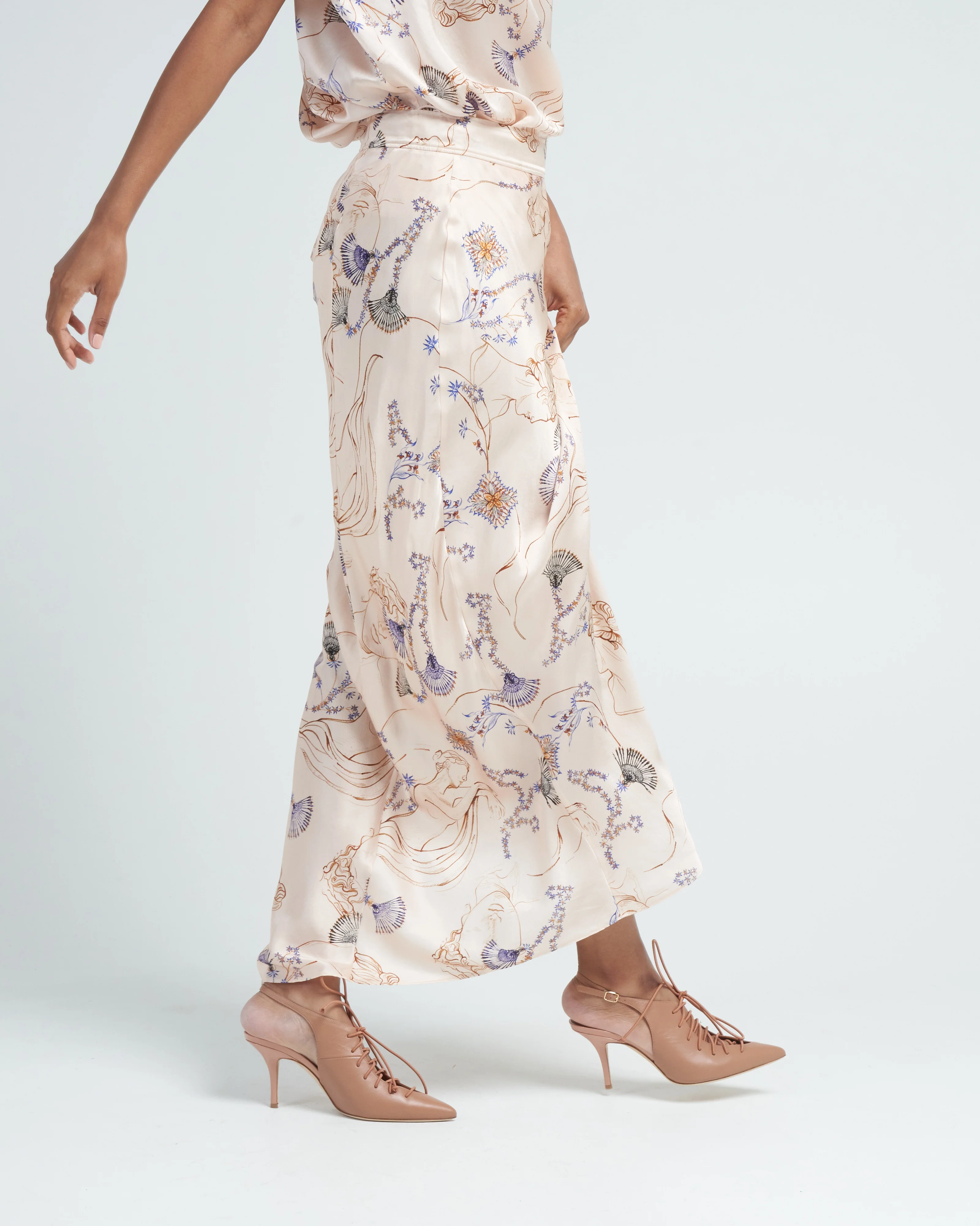 musa print silk satin couture skirt - ivory - Image 3