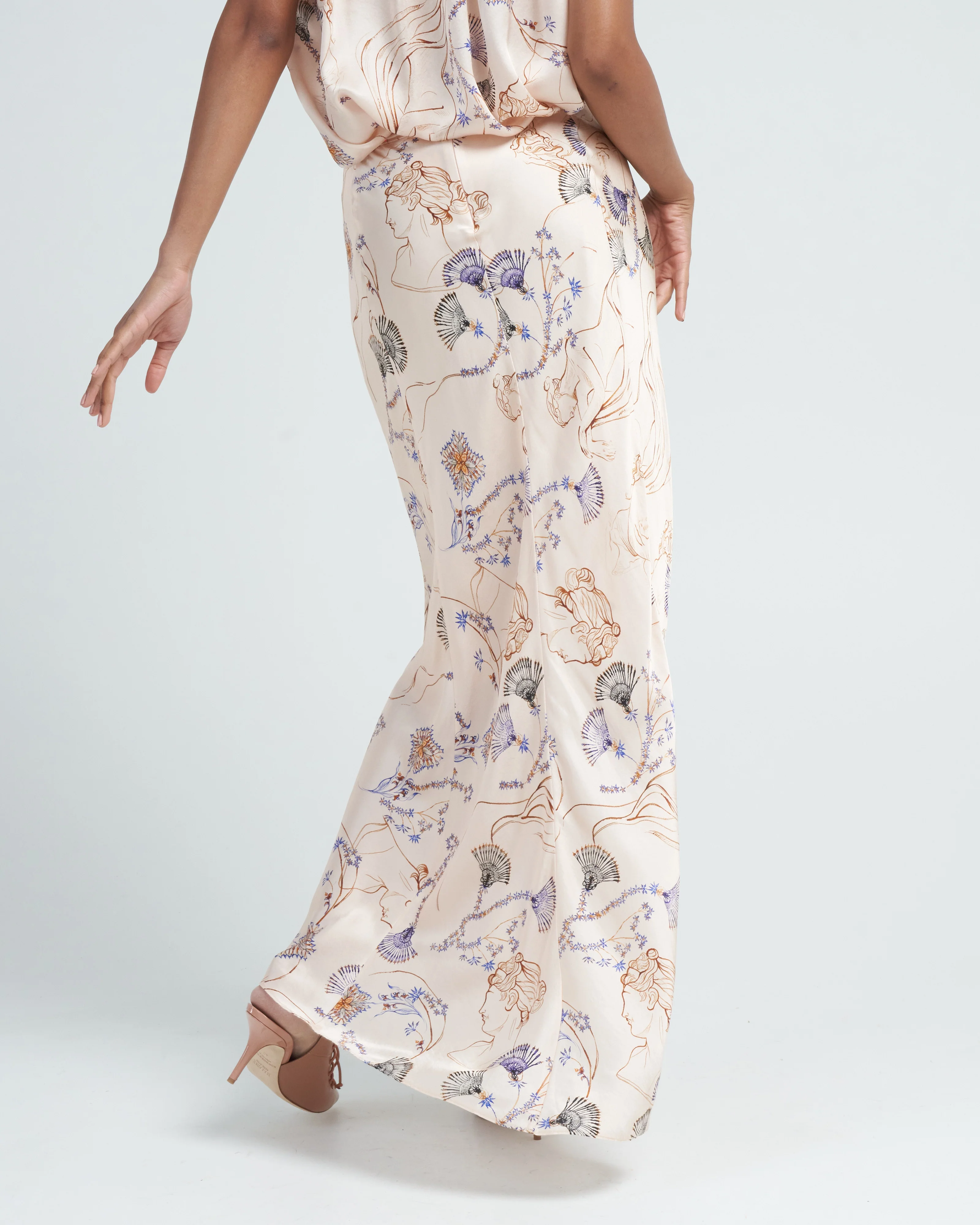 musa print silk satin couture skirt - ivory - Image 4