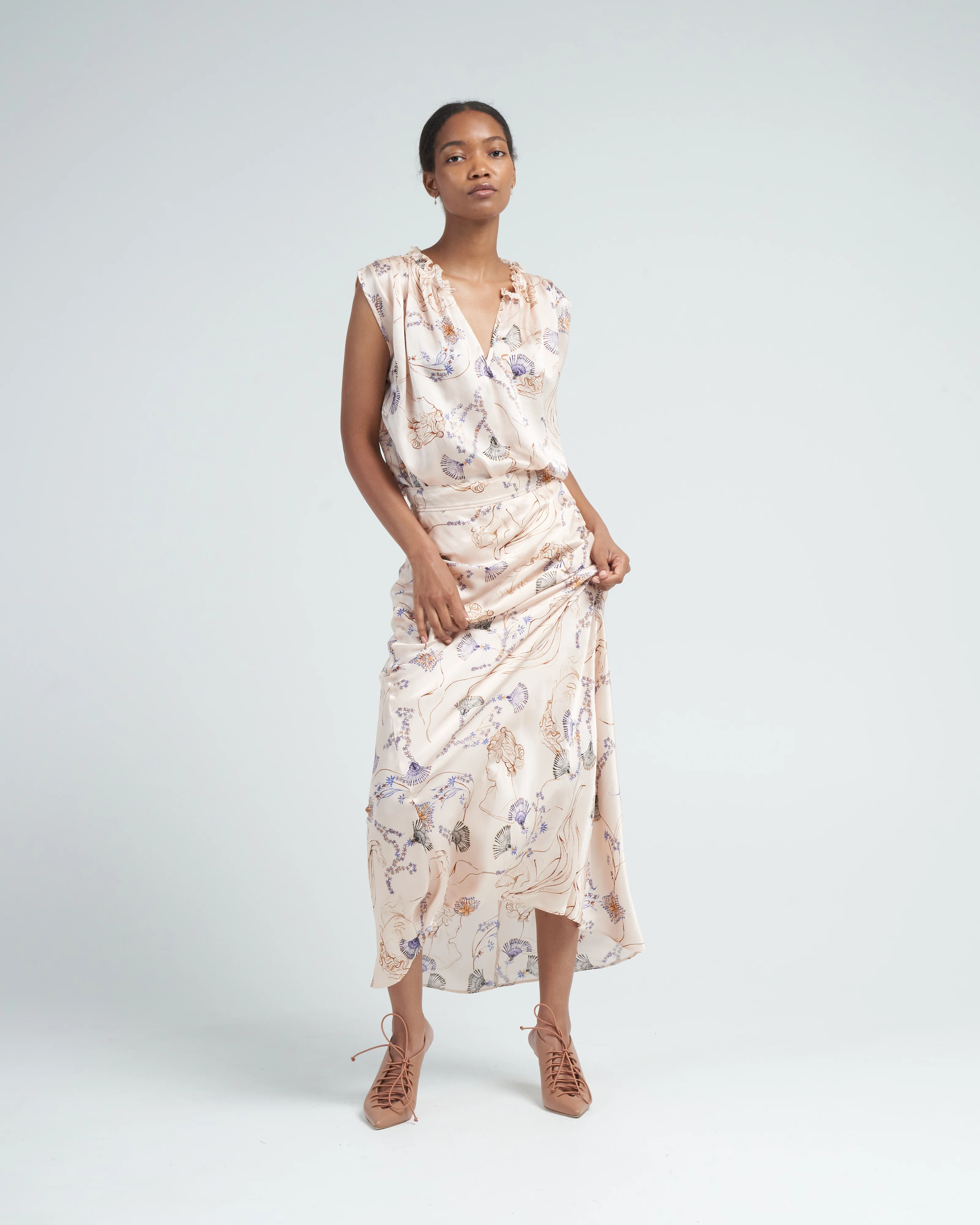 musa print silk satin tank top - ivory - Image 2