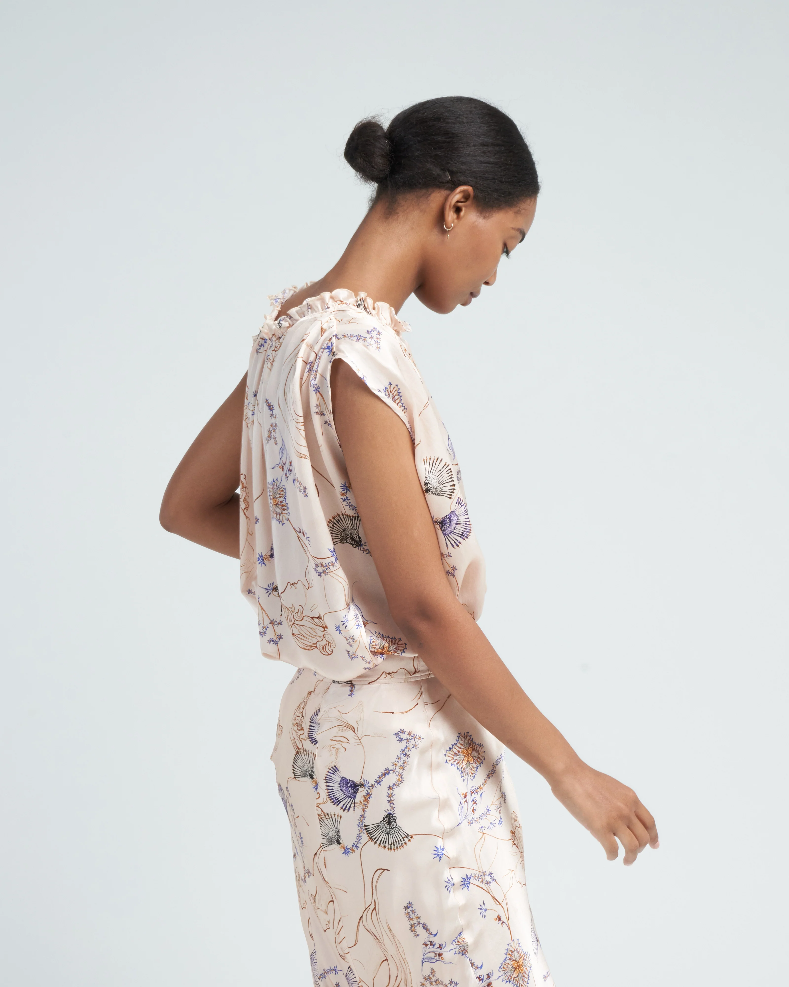 musa print silk satin tank top - ivory - Image 3