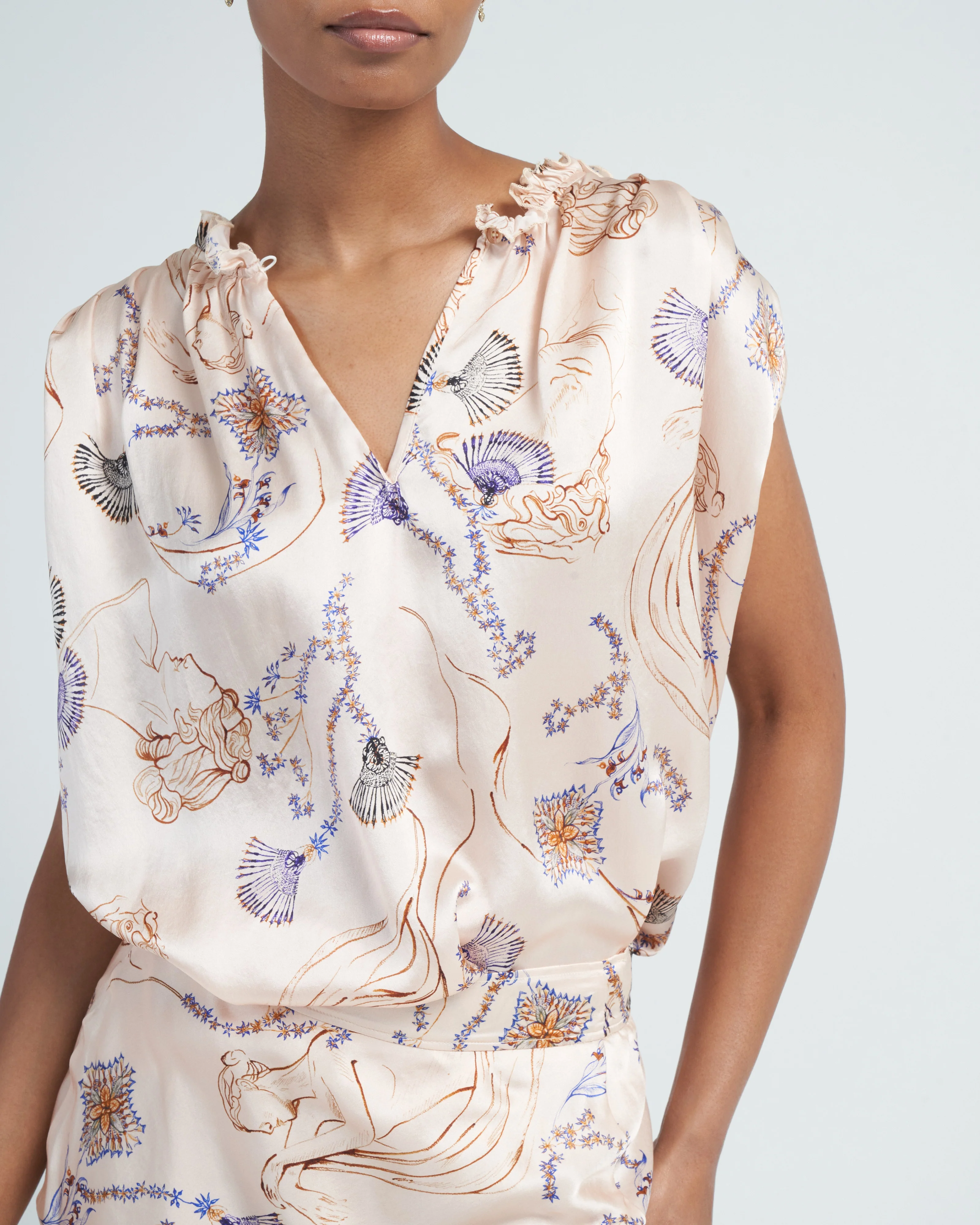 musa print silk satin tank top - ivory - Image 5