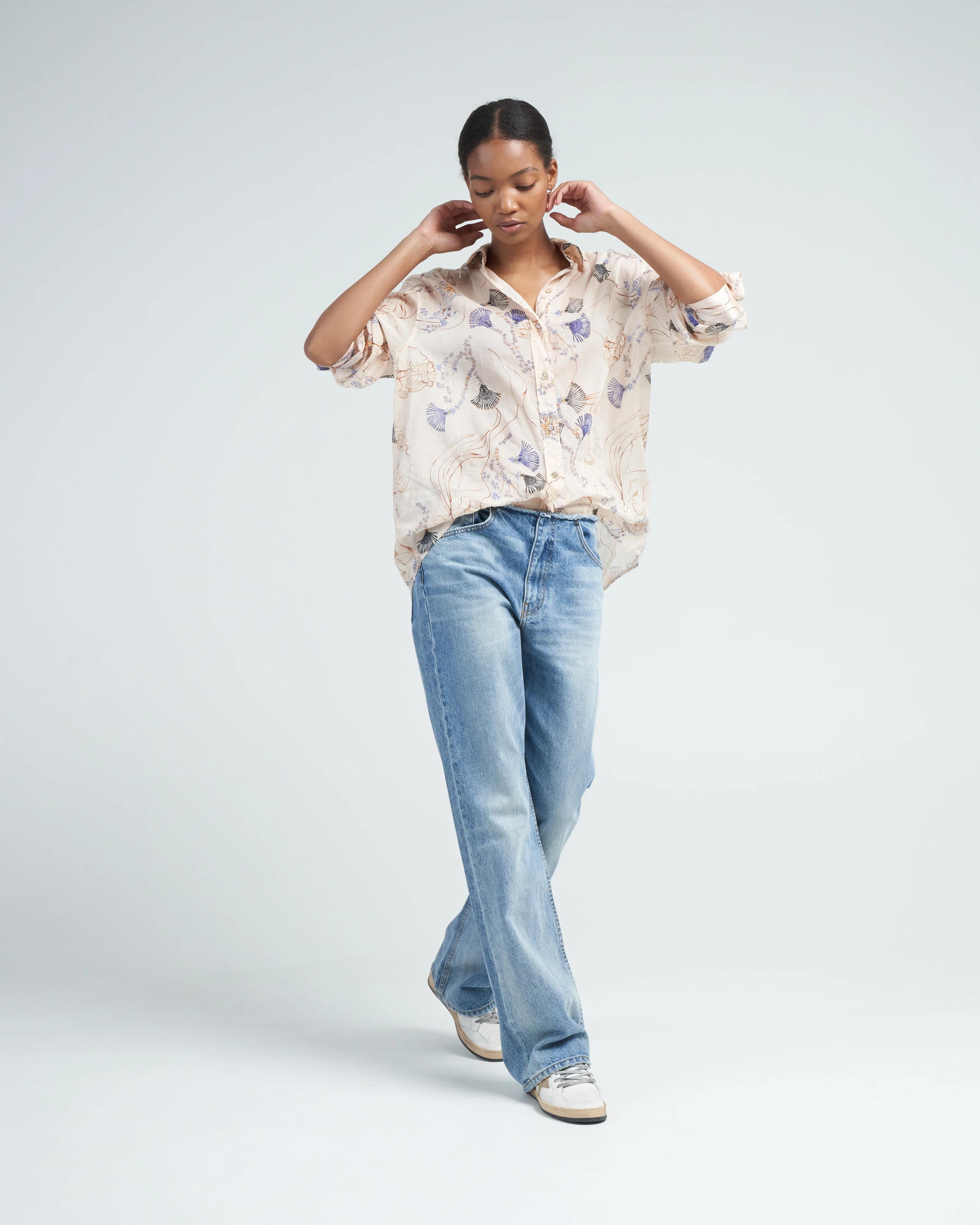 musa print voile shirt - ivory - Image 2