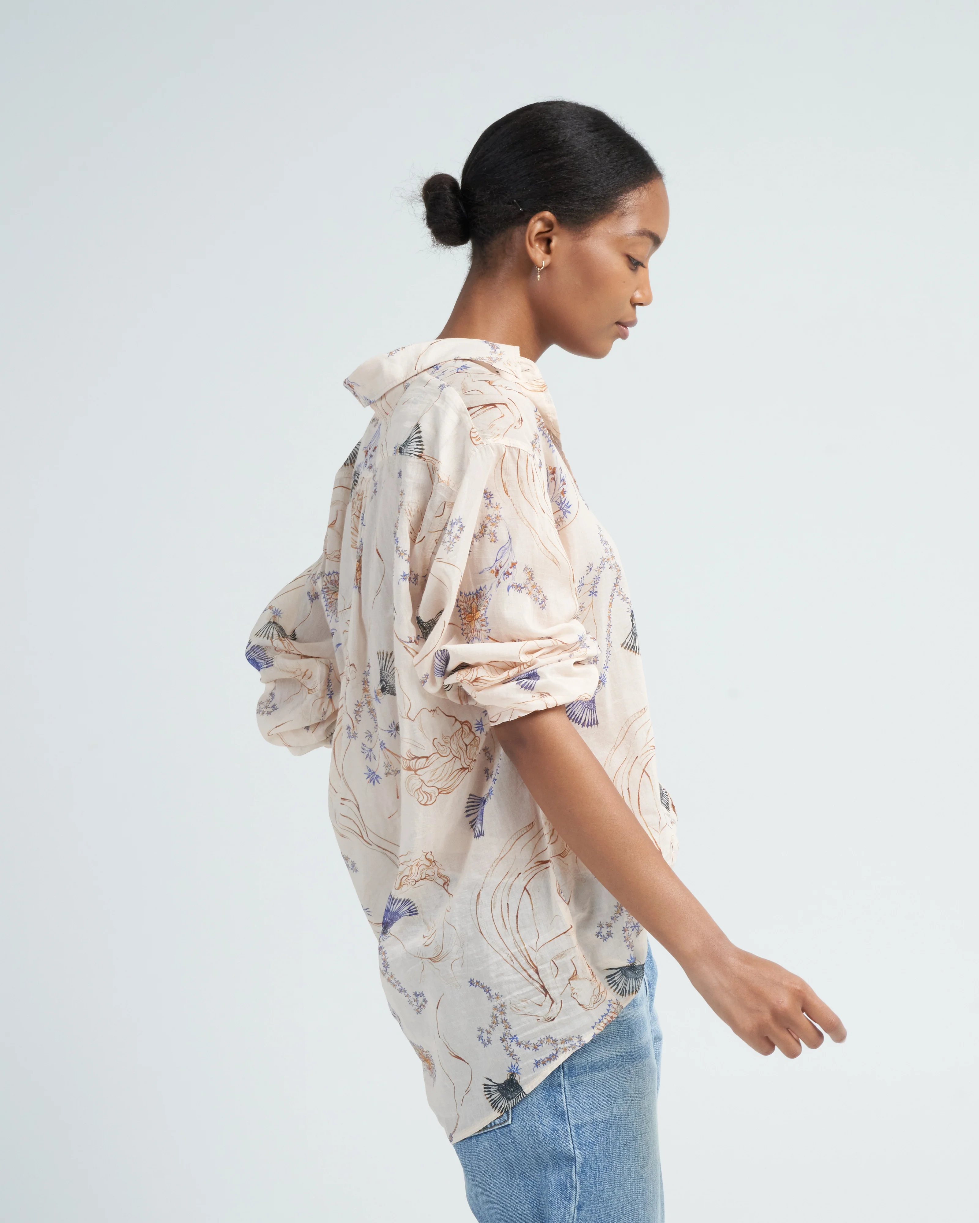 musa print voile shirt - ivory - Image 3