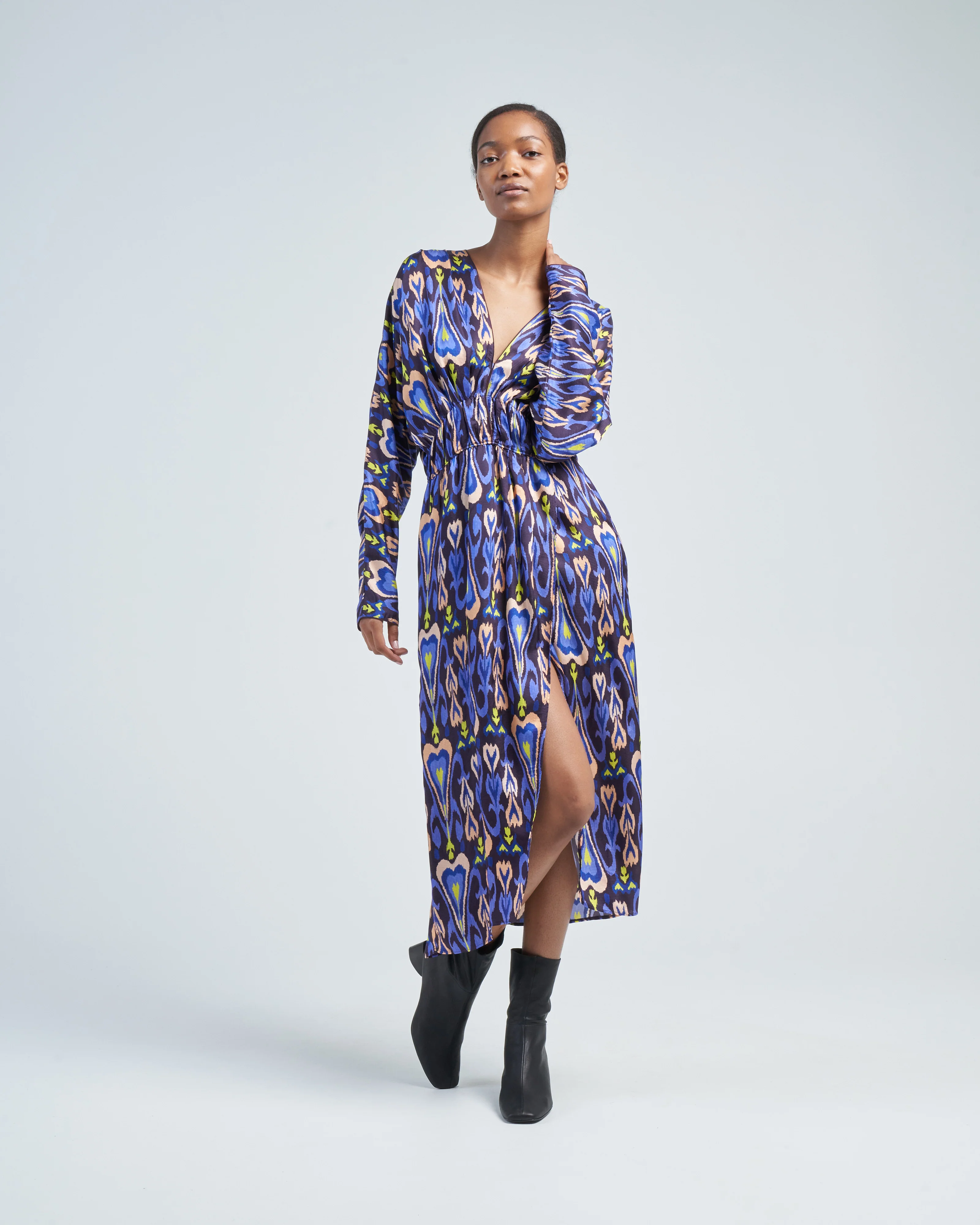 northern light print satin dress