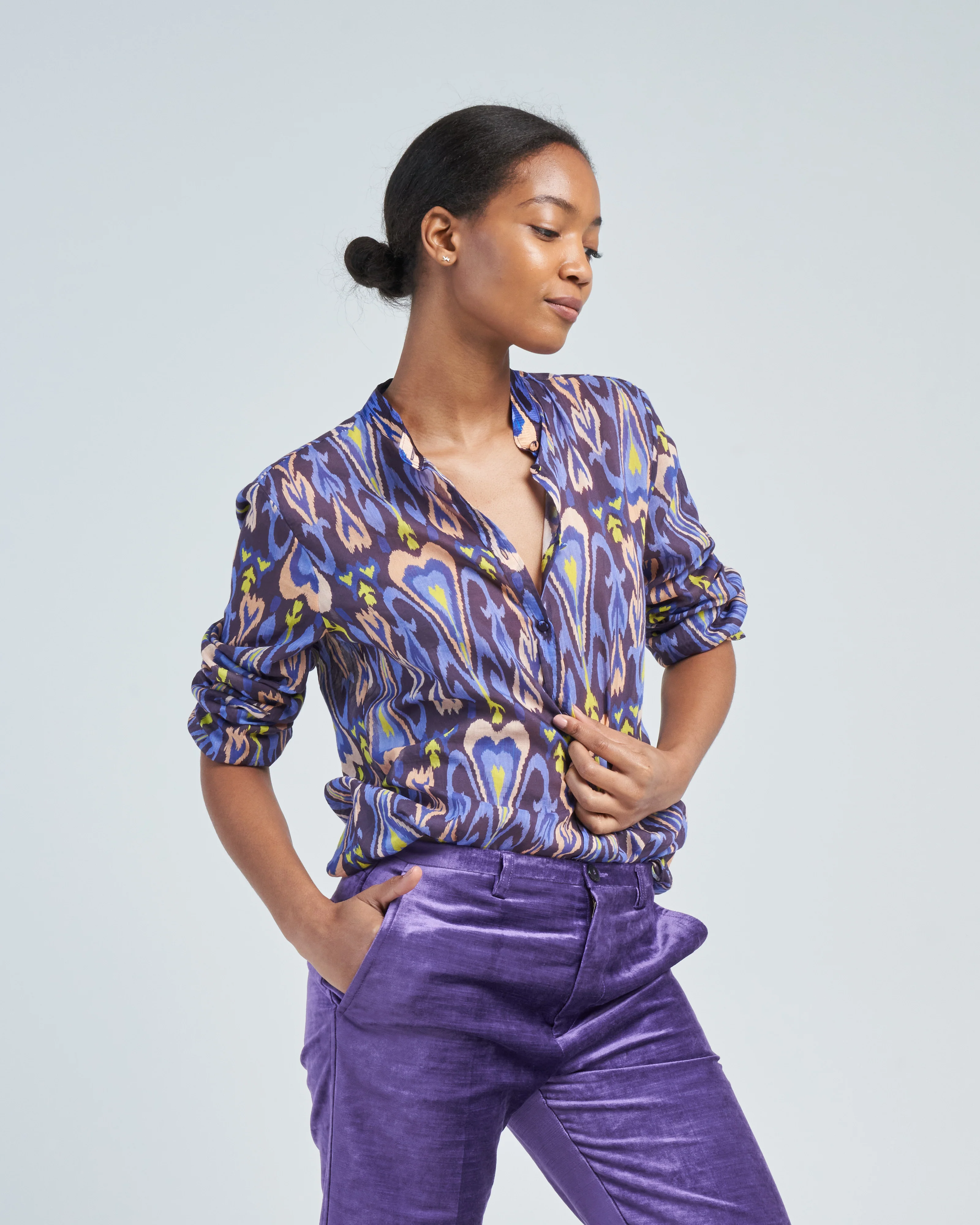northern light print voile grandfather shirt - Image 3