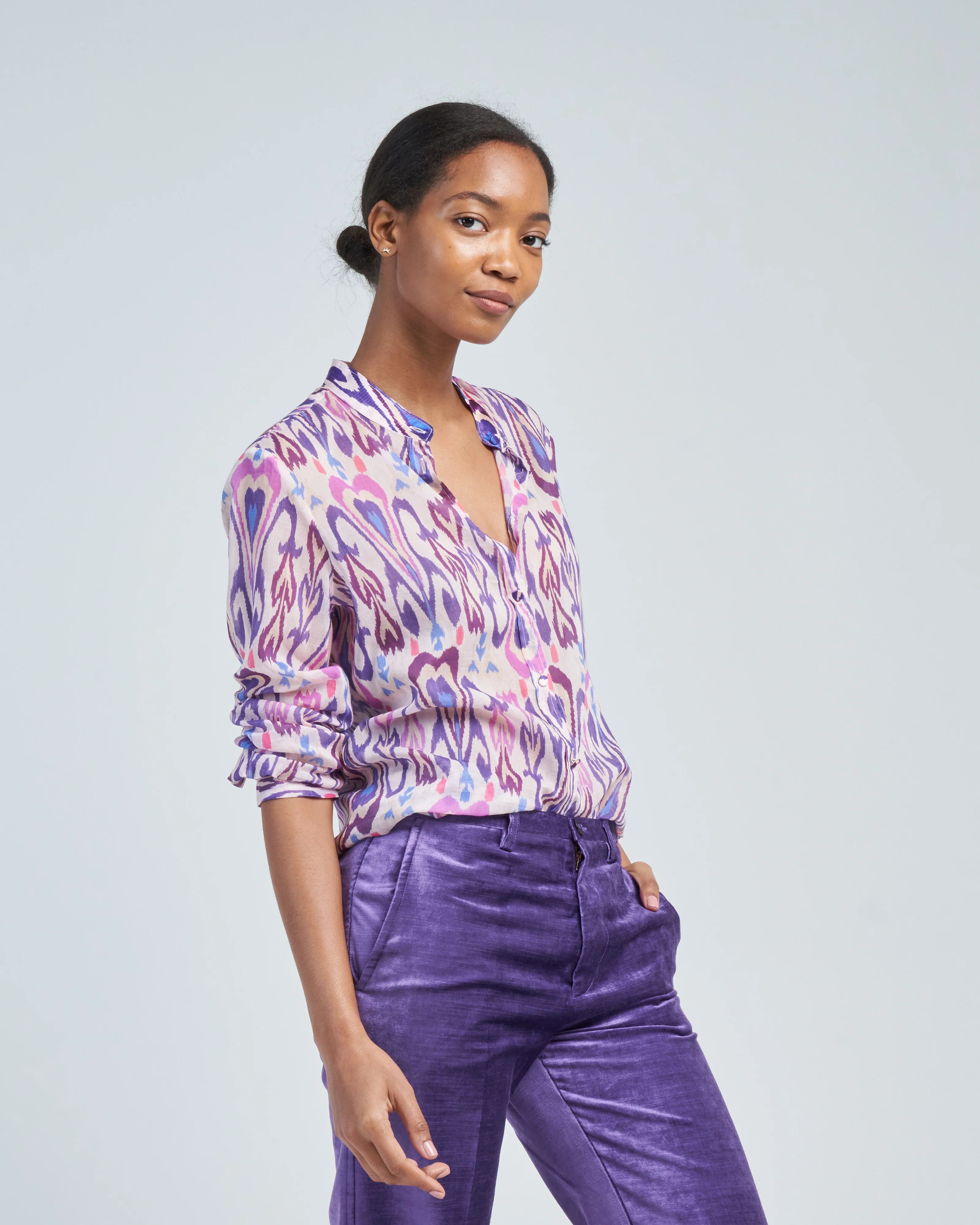 northern light print voile grandfather shirt - Image 3