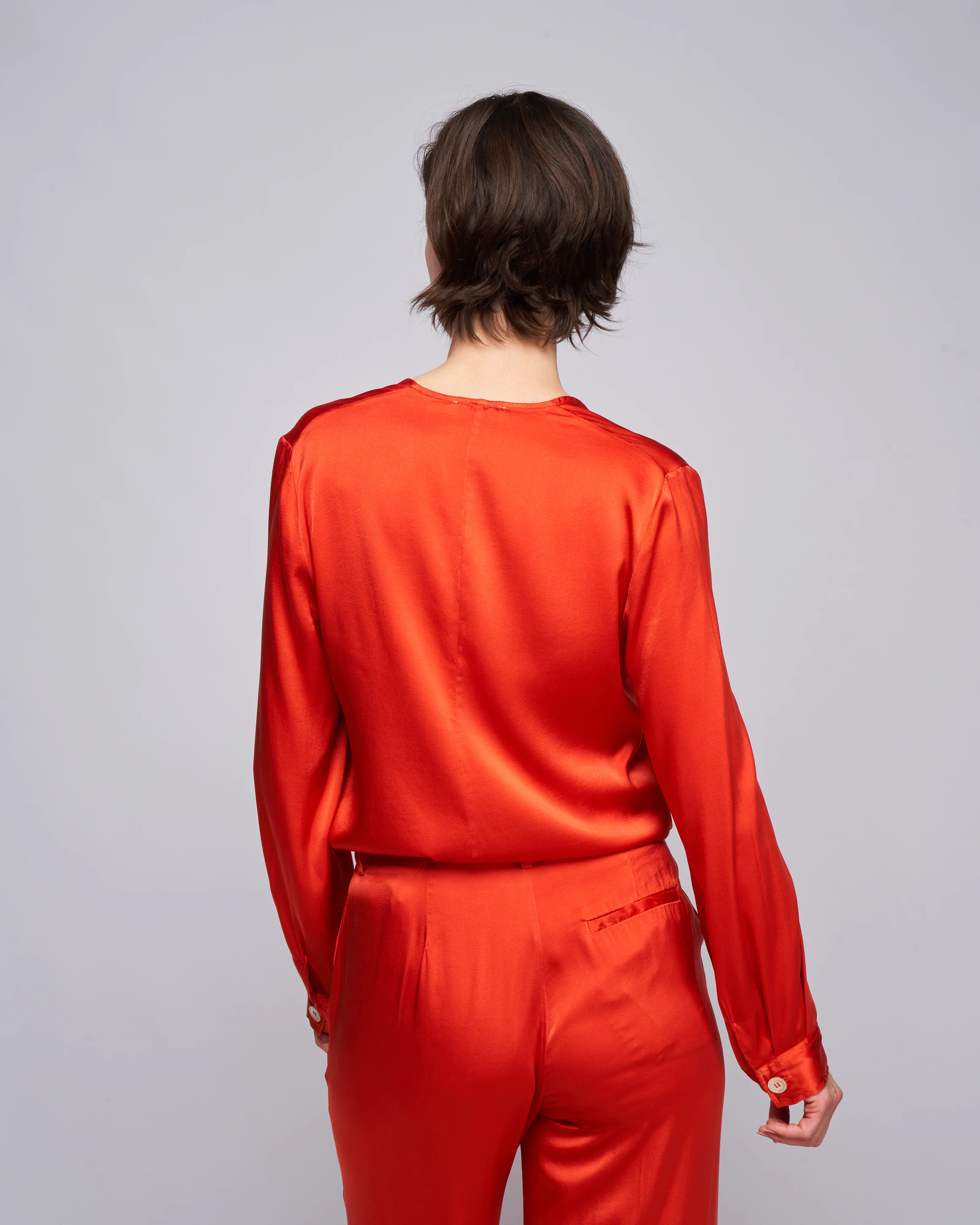 stretch silk satin long sleeves top - deep orange - Image 4