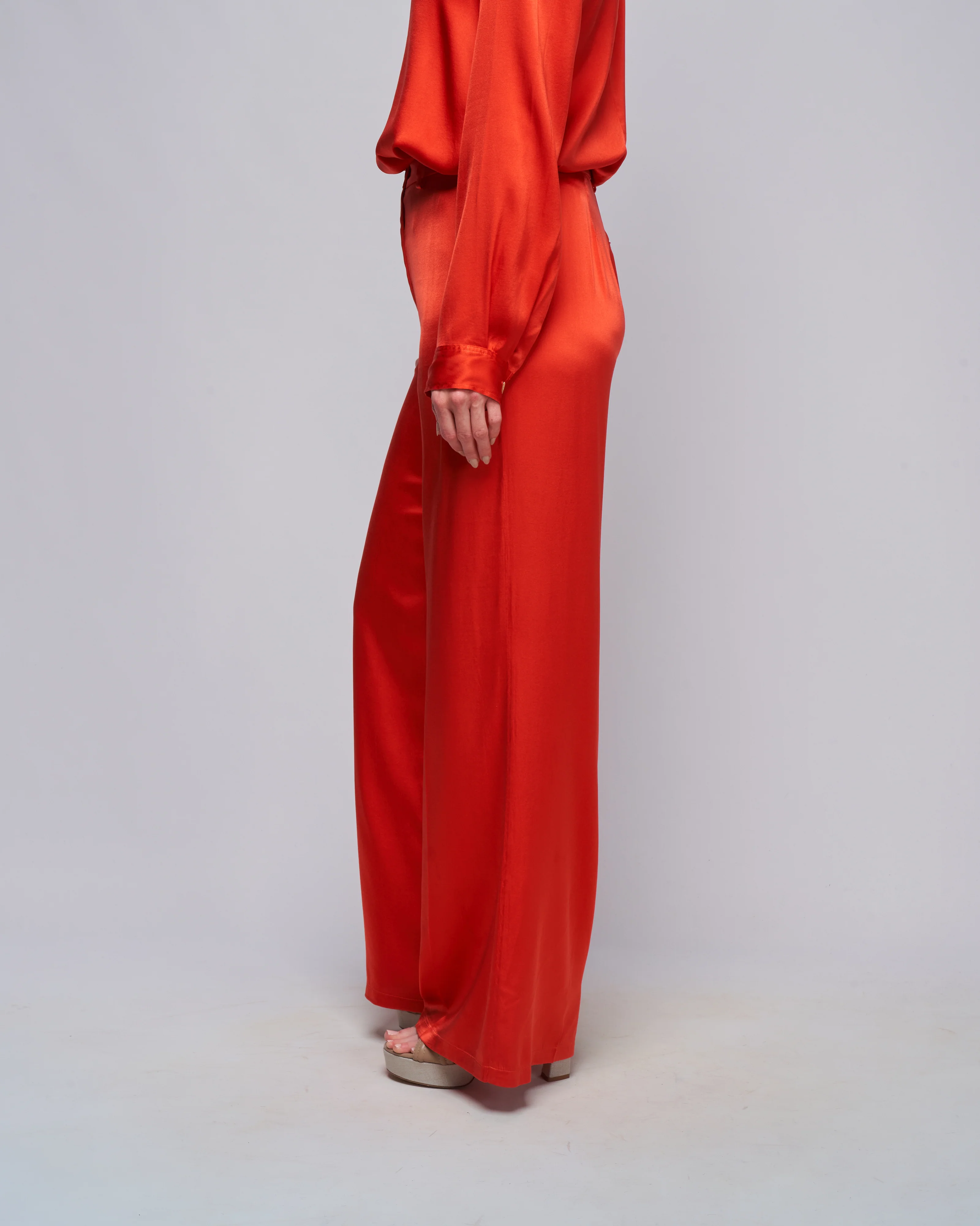 stretch silk satin wide pant - deep orange - Image 3