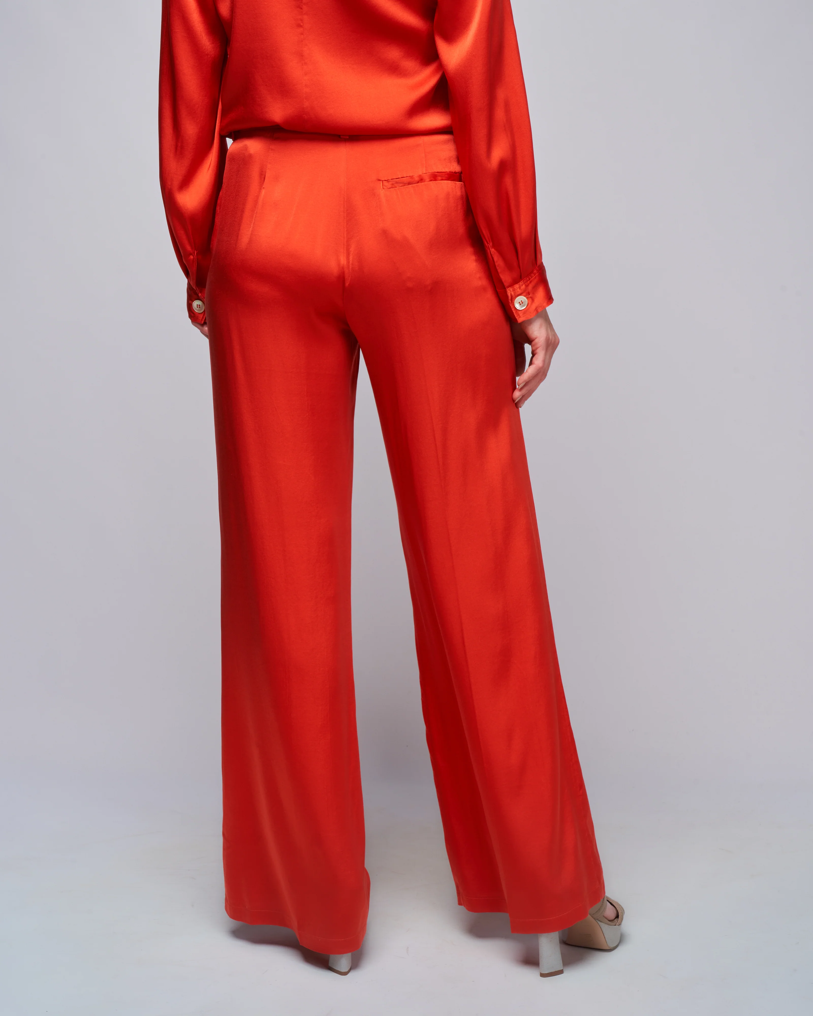 stretch silk satin wide pant - deep orange - Image 4