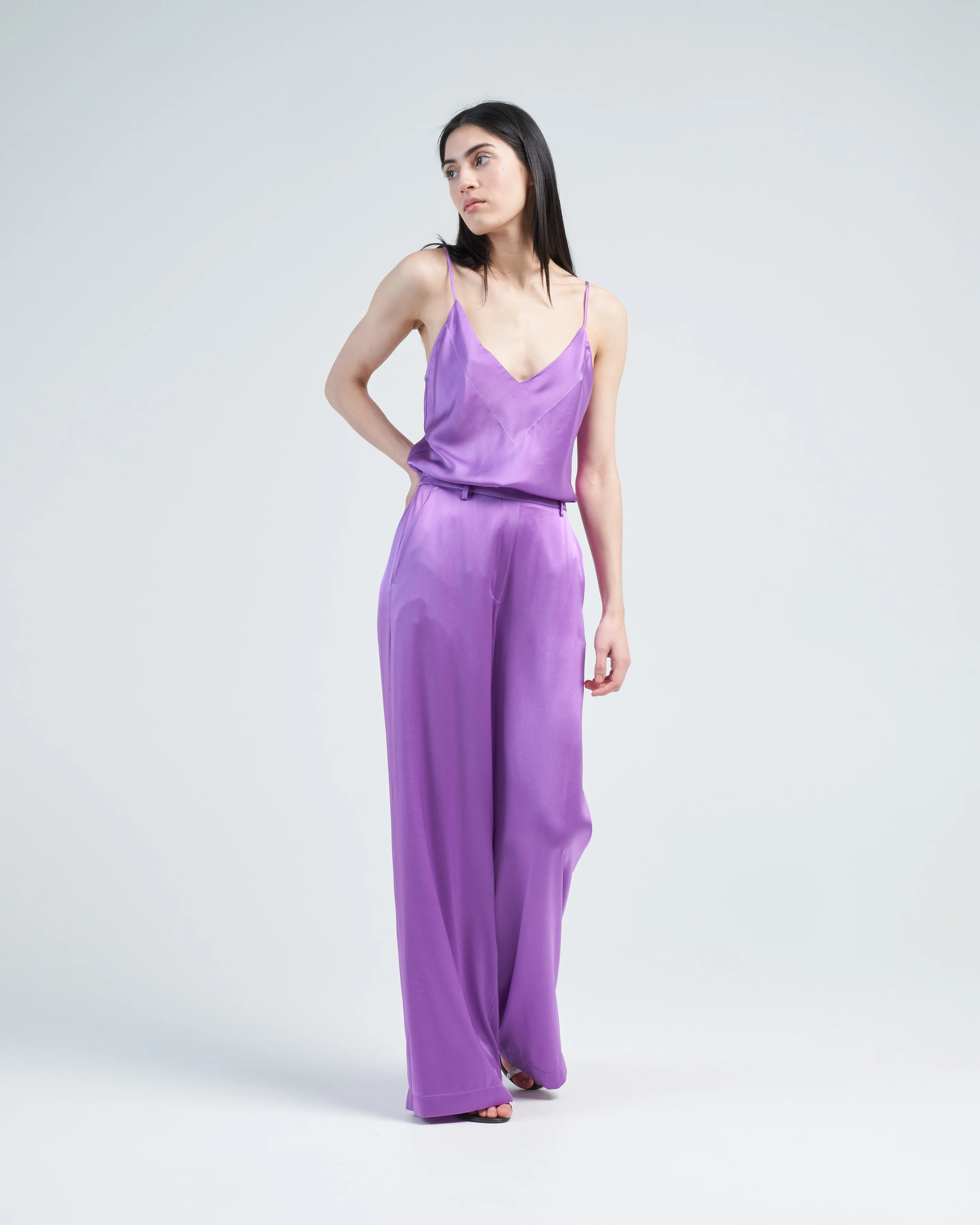 stretch silk satin wide pants - Image 2