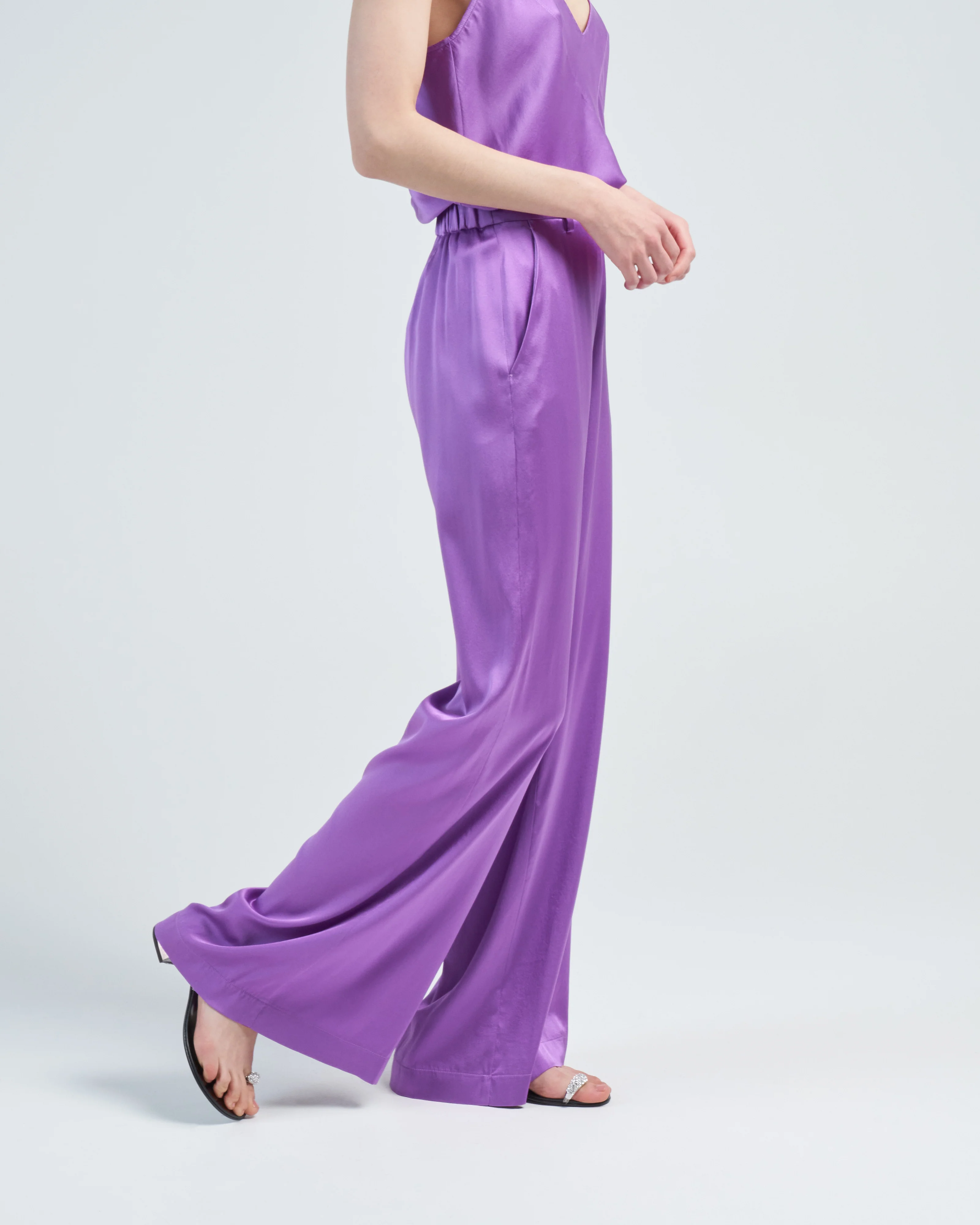 stretch silk satin wide pants - Image 3