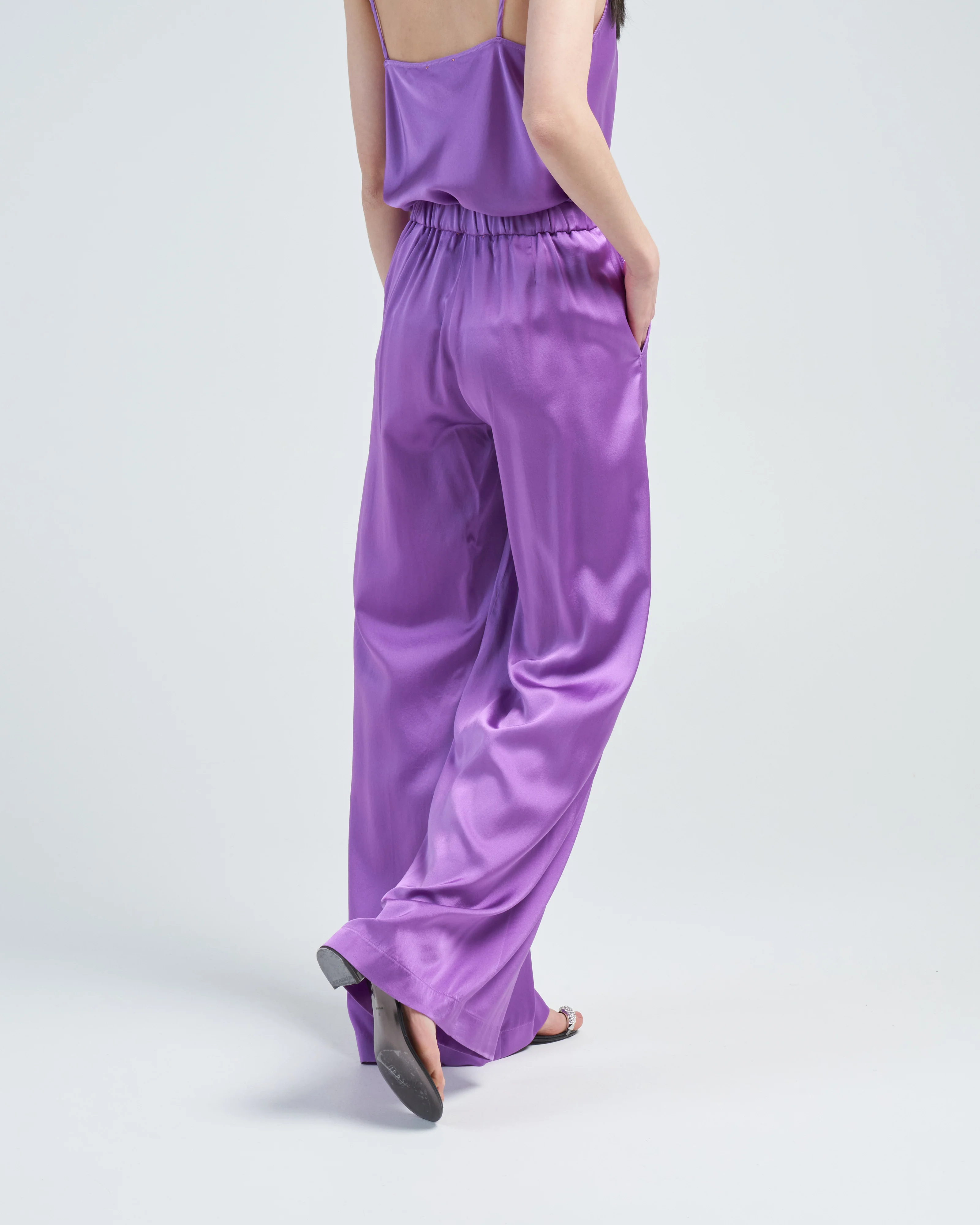 stretch silk satin wide pants - Image 4