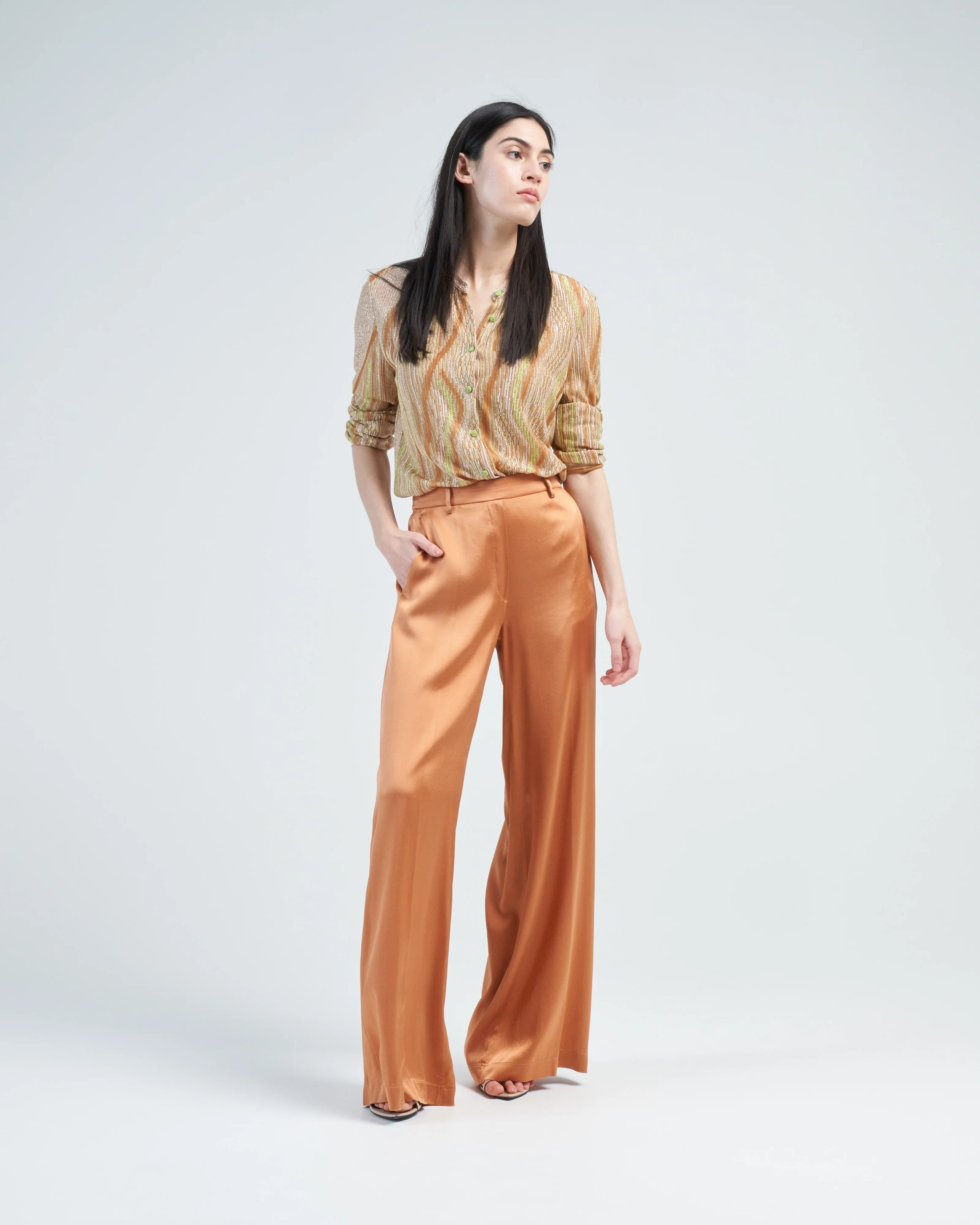 stretch silk satin wide pants - Image 2