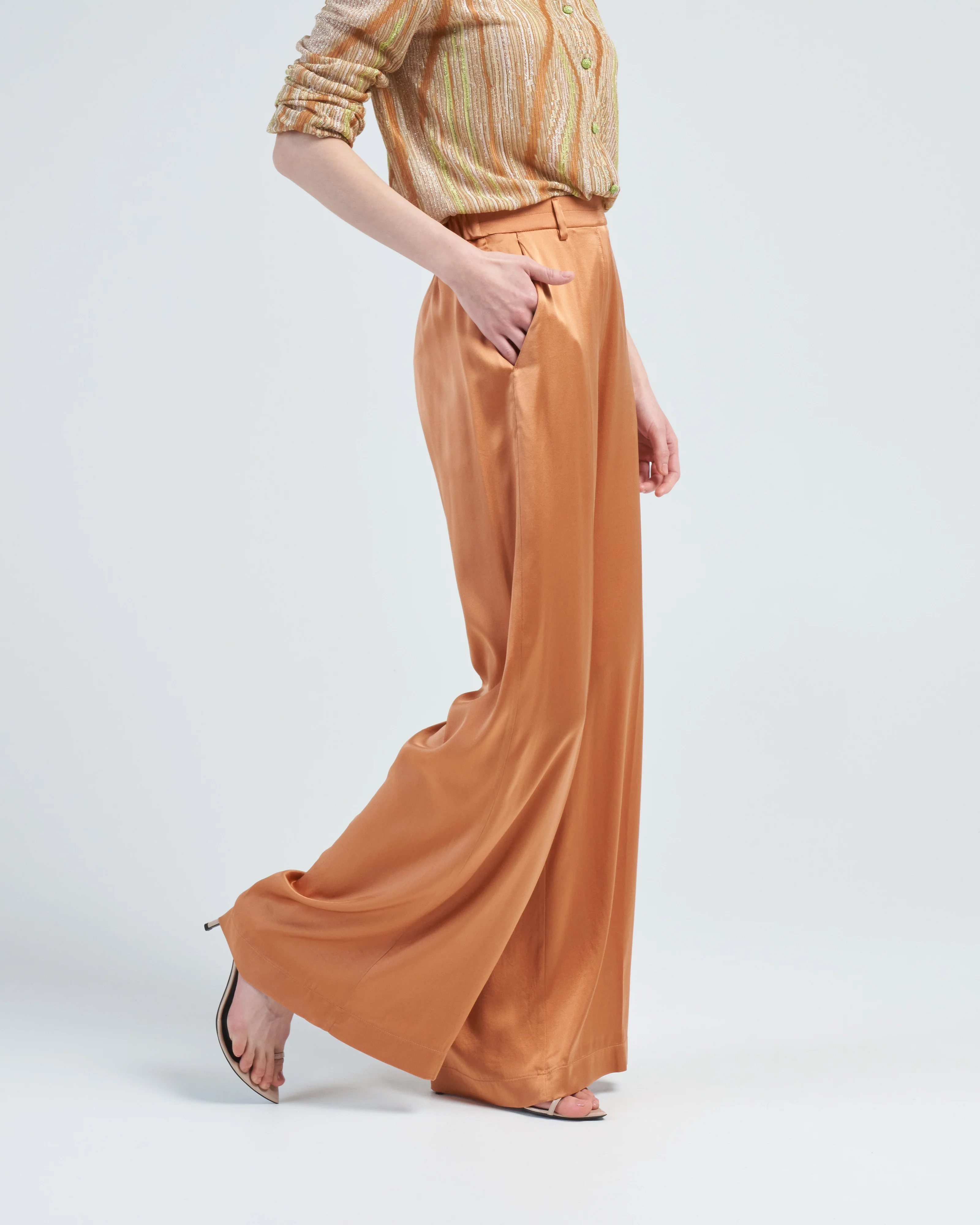 stretch silk satin wide pants - Image 3