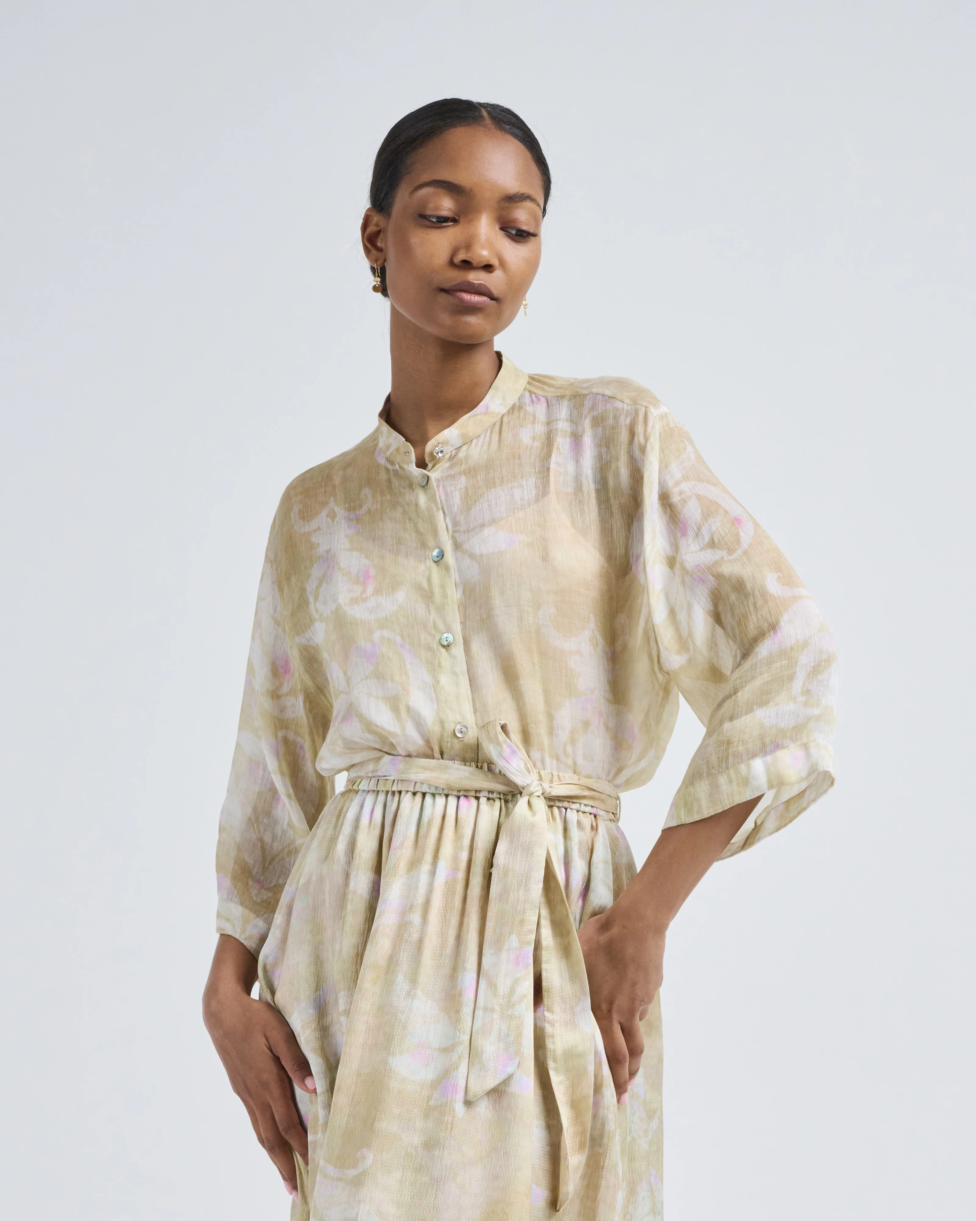 the secret lily print linen silk gauze shirt - Image 3