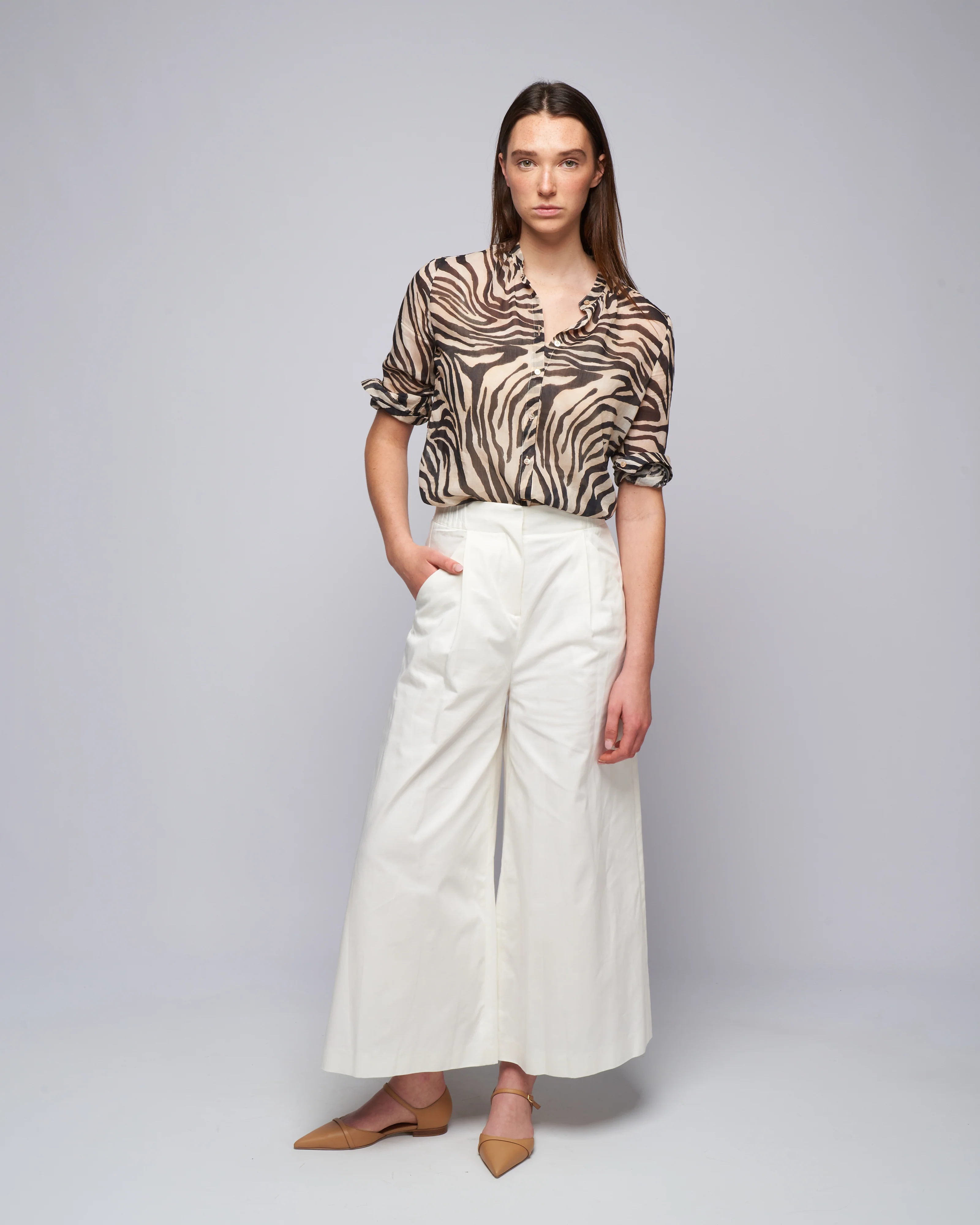 wild roses print voile grandfather shirt - noir - Image 2
