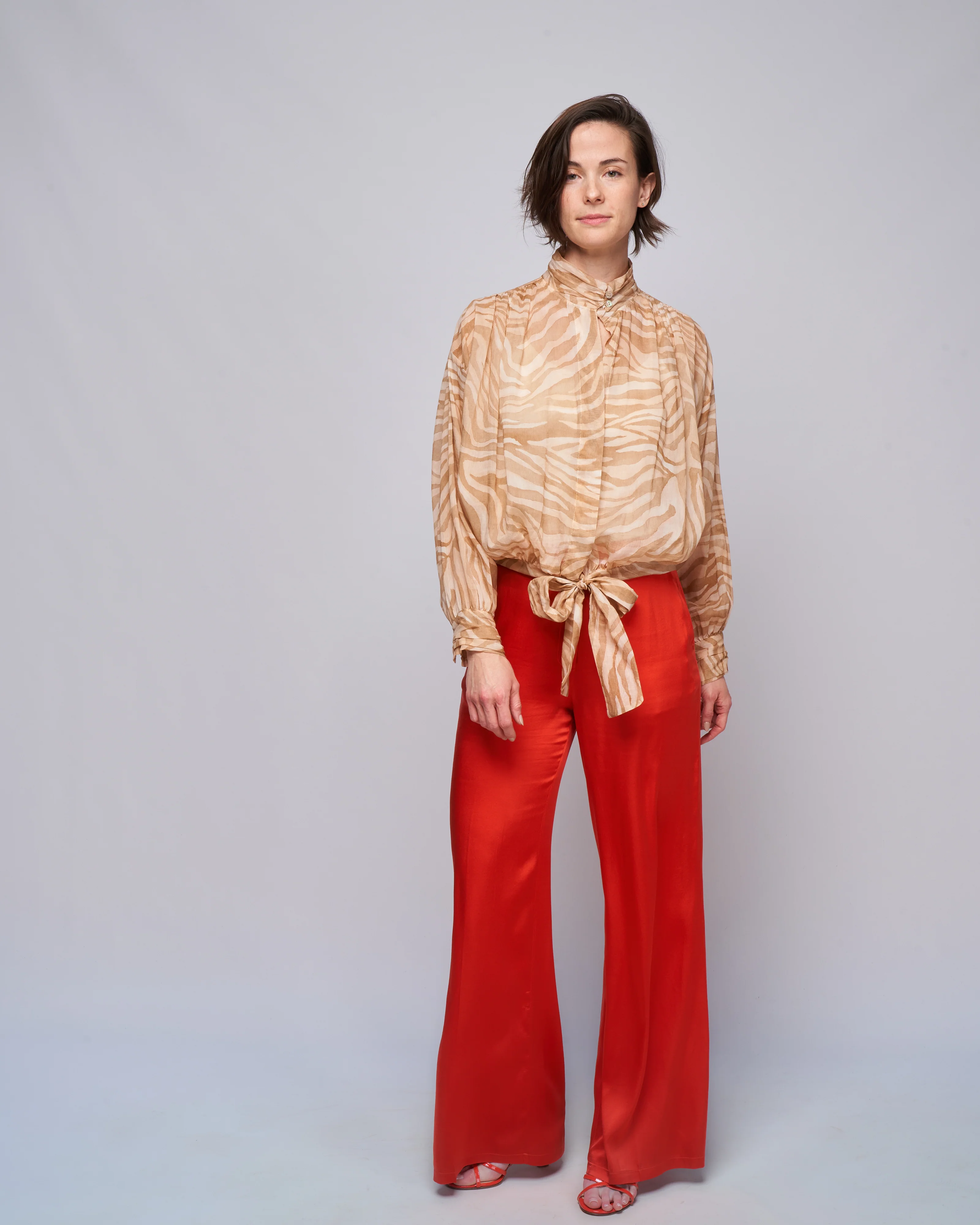 wild roses print voile sash shirt - poudre - Image 2
