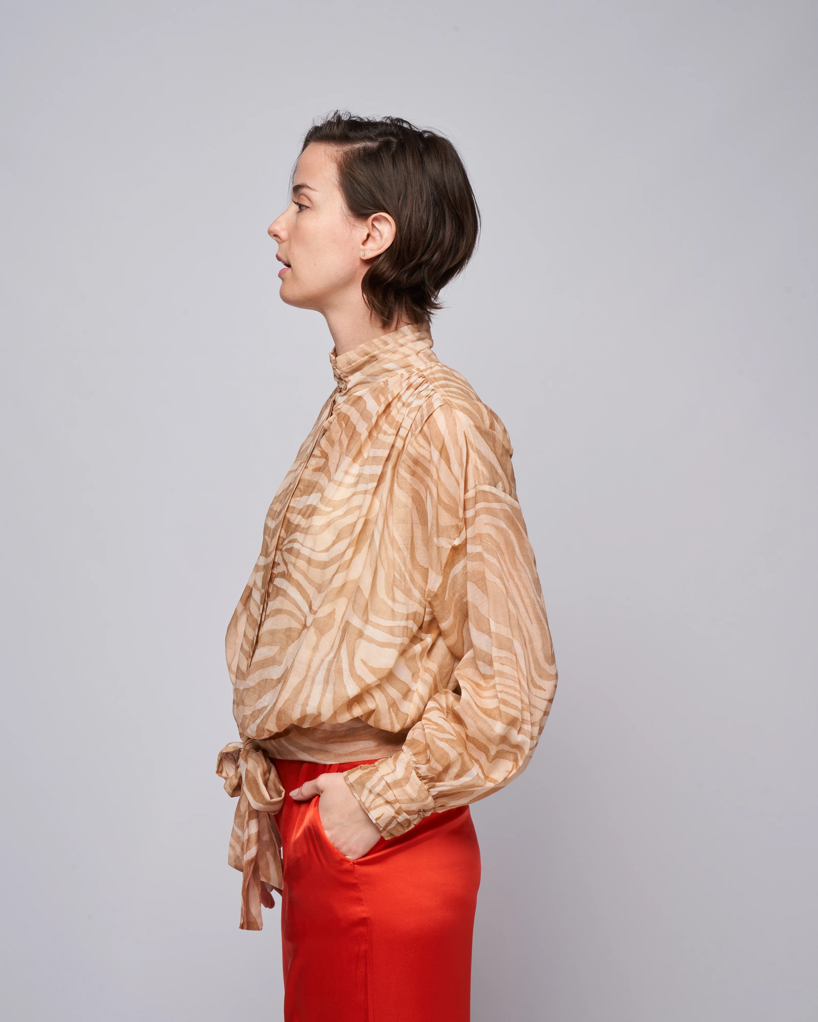 wild roses print voile sash shirt - poudre - Image 3