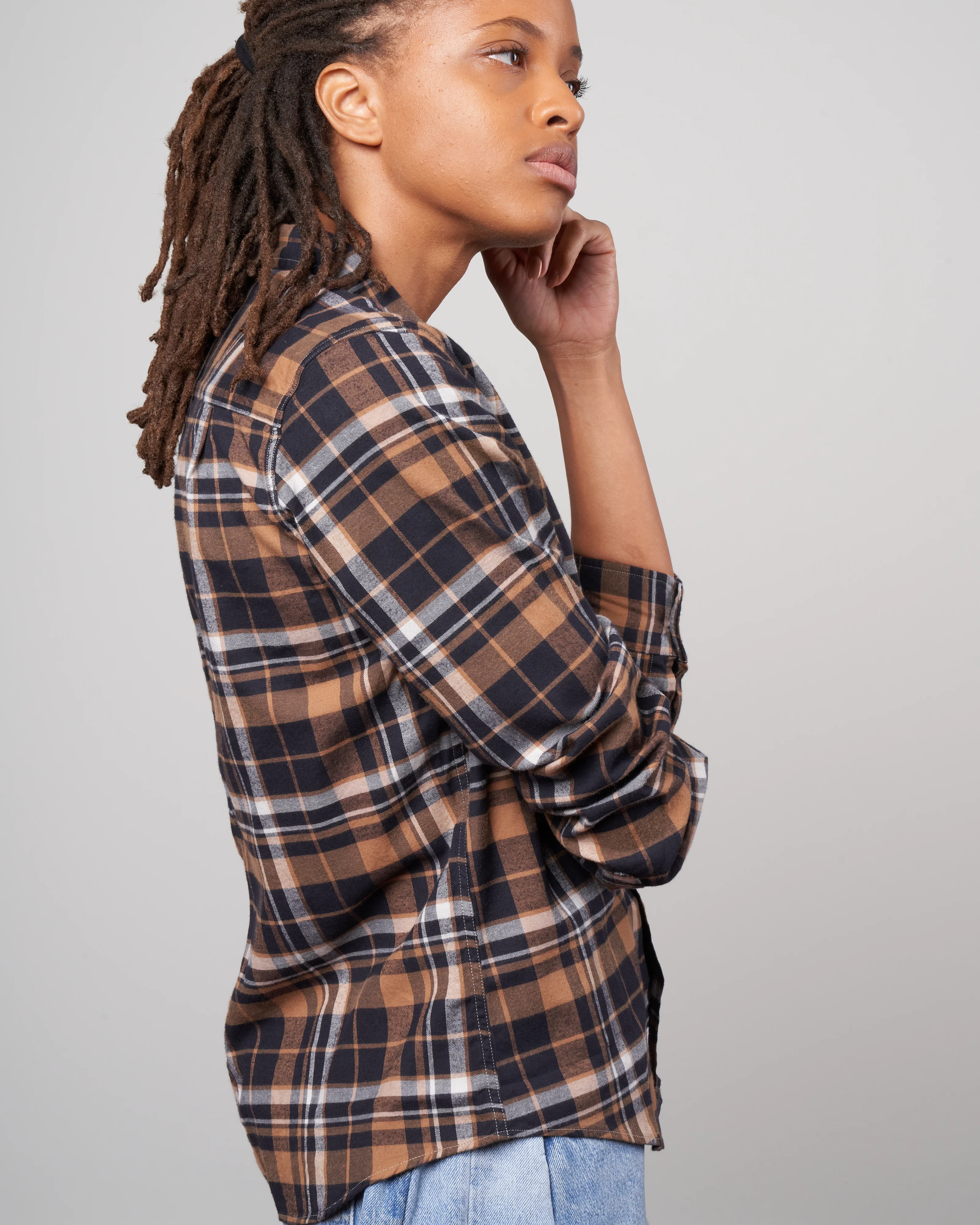 barry woven button up - black brown camel plaid - Image 3