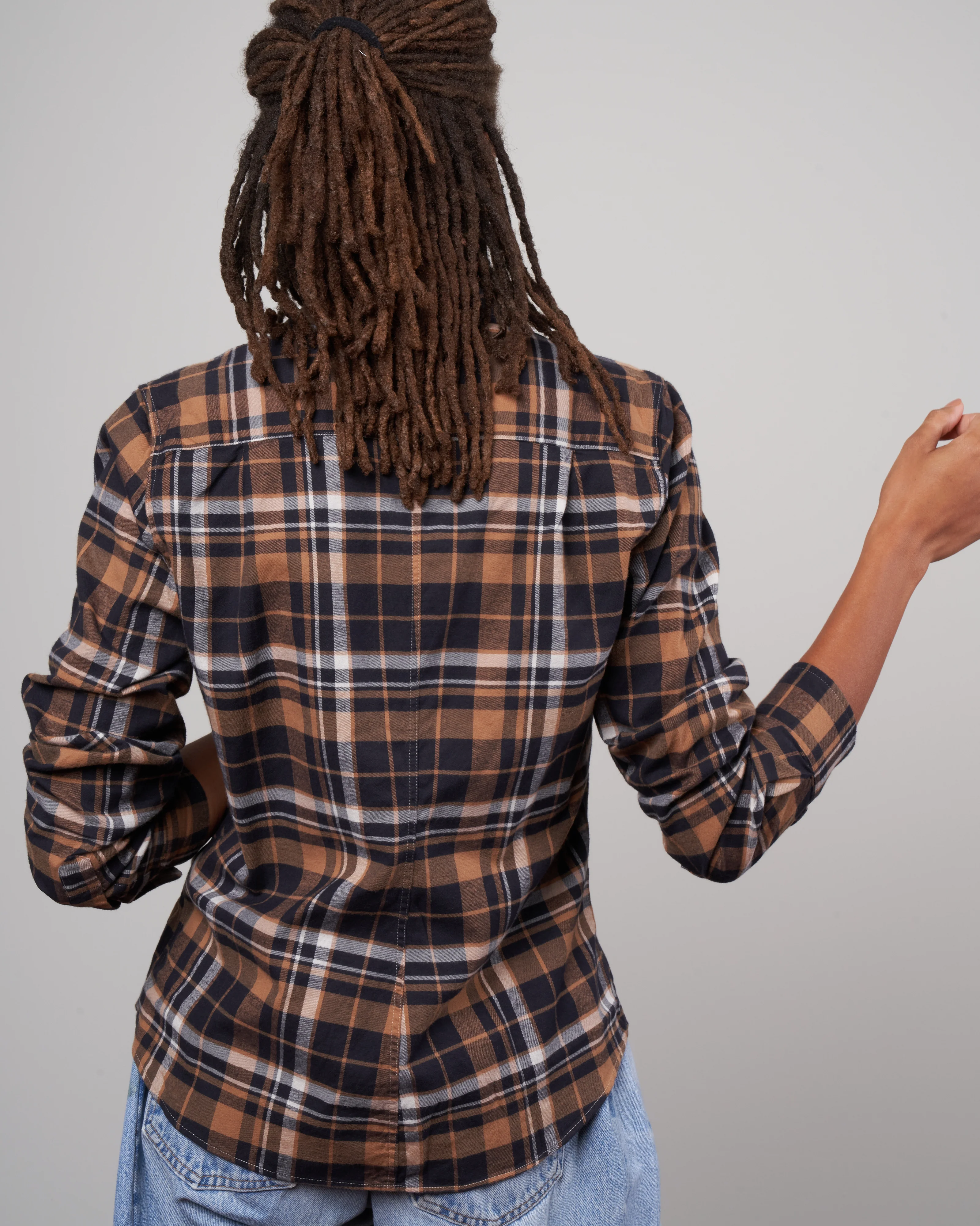 barry woven button up - black brown camel plaid - Image 4