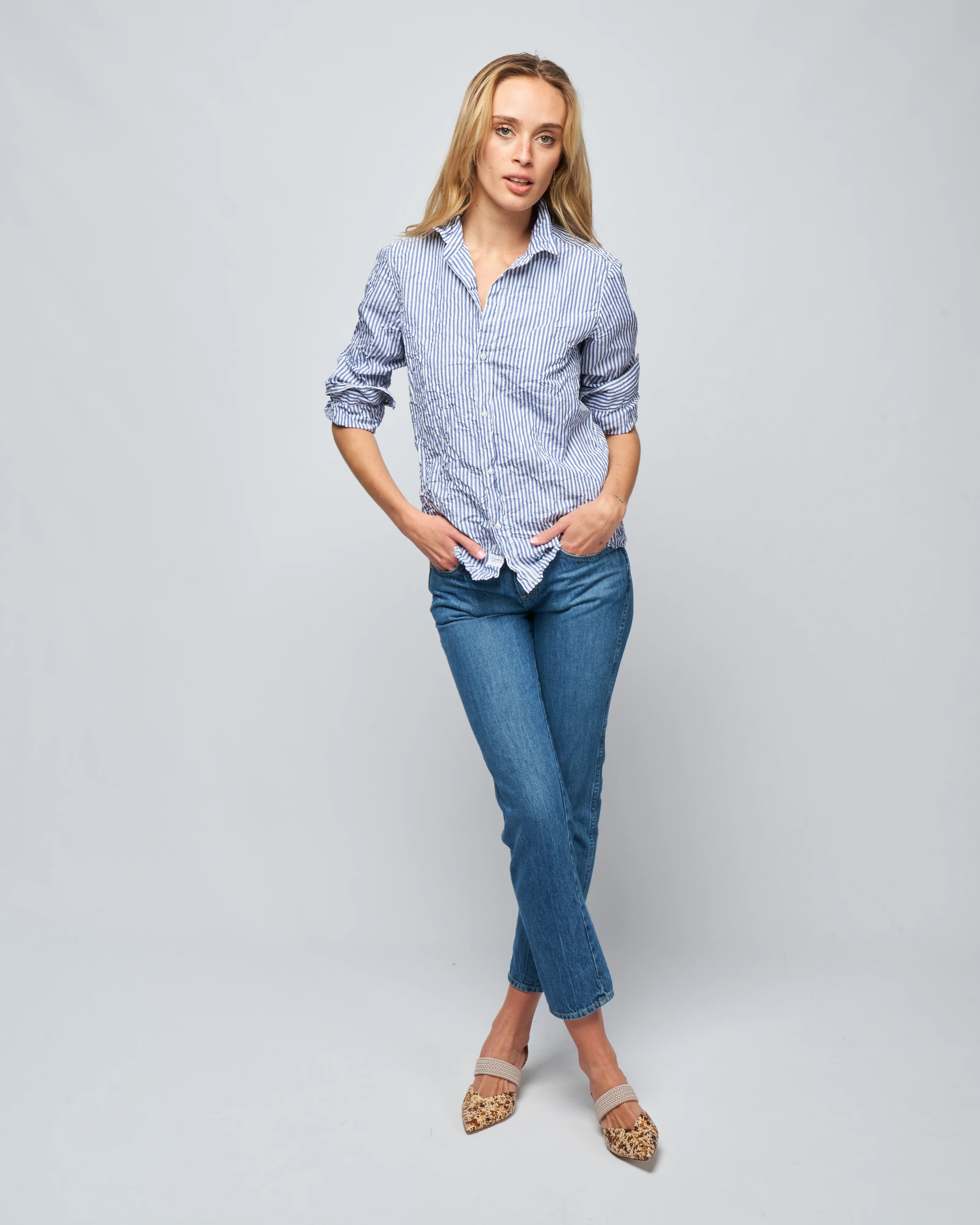 barry woven button up - blue white stripe - Image 2