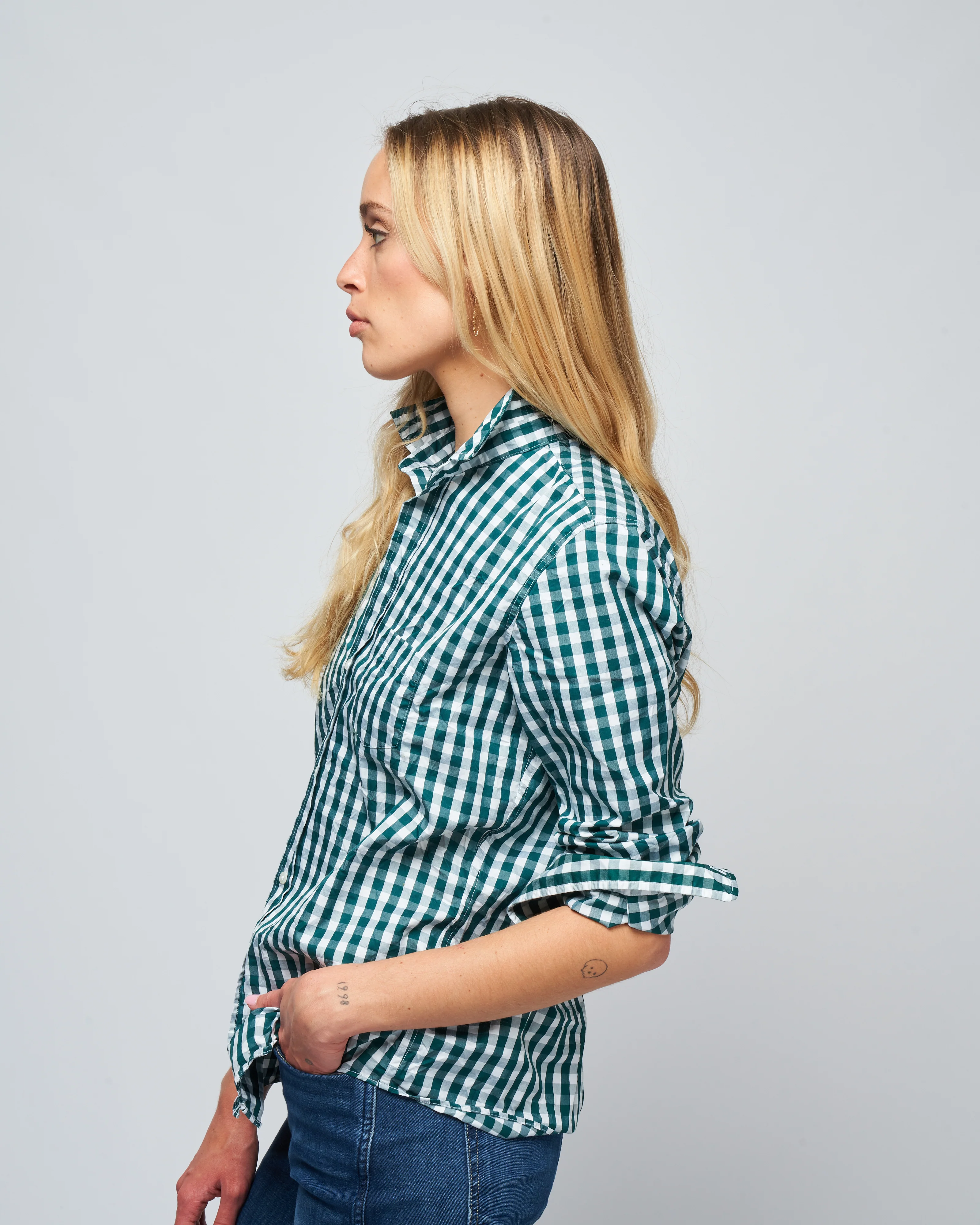 barry woven button up - green check - Image 3