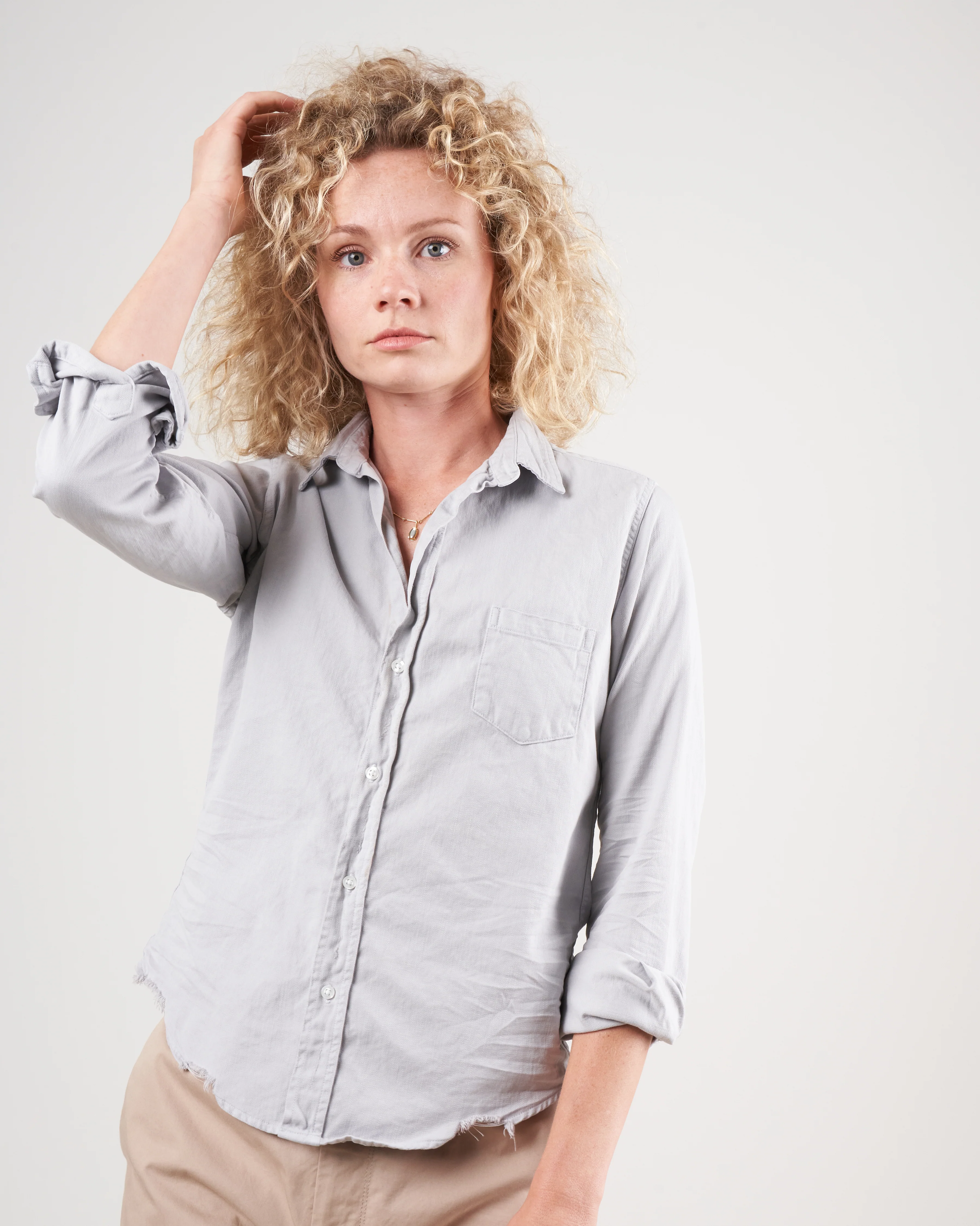 barry woven button up - grey tattered denim - Image 2