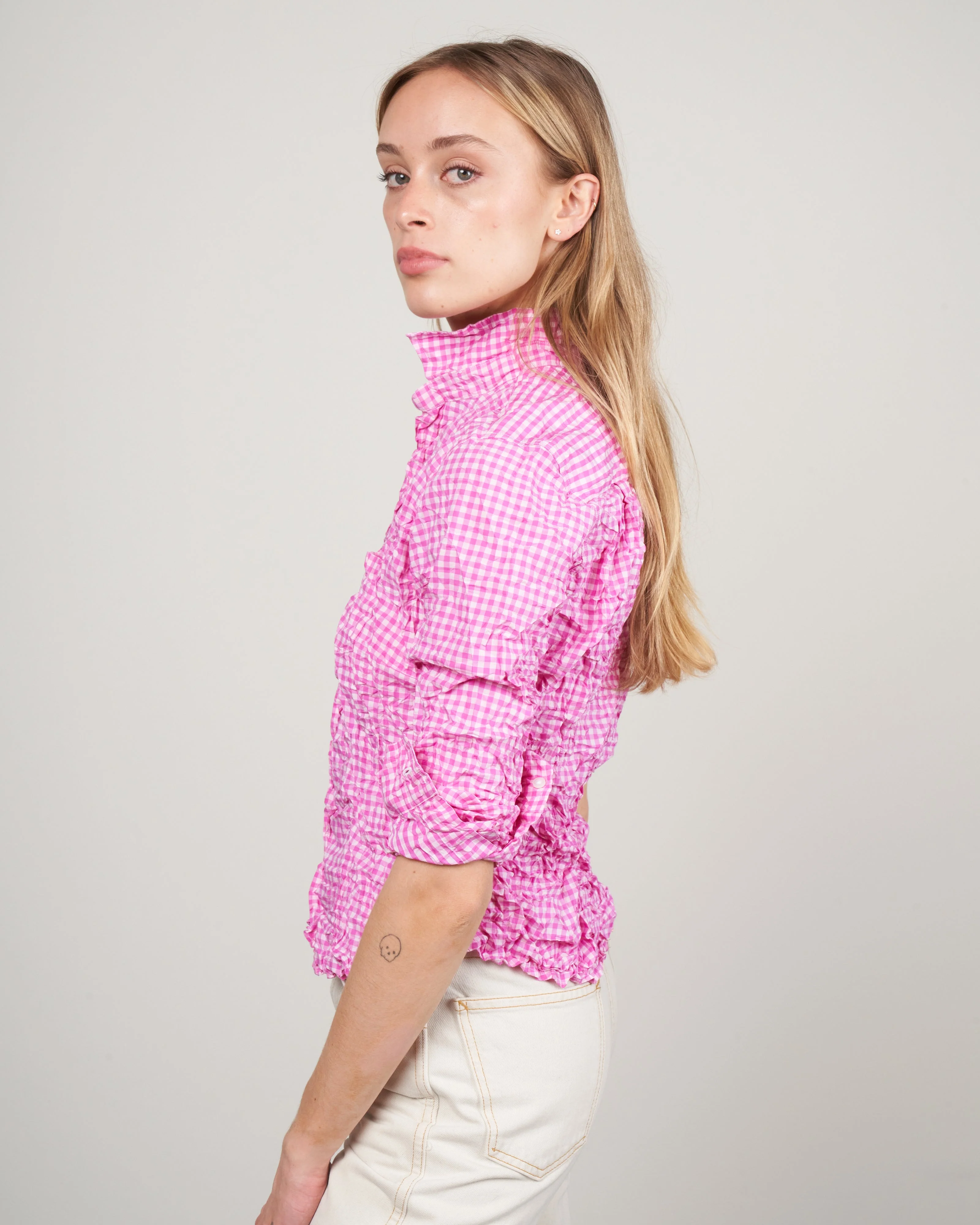 barry woven button up - multi pink check - Image 3
