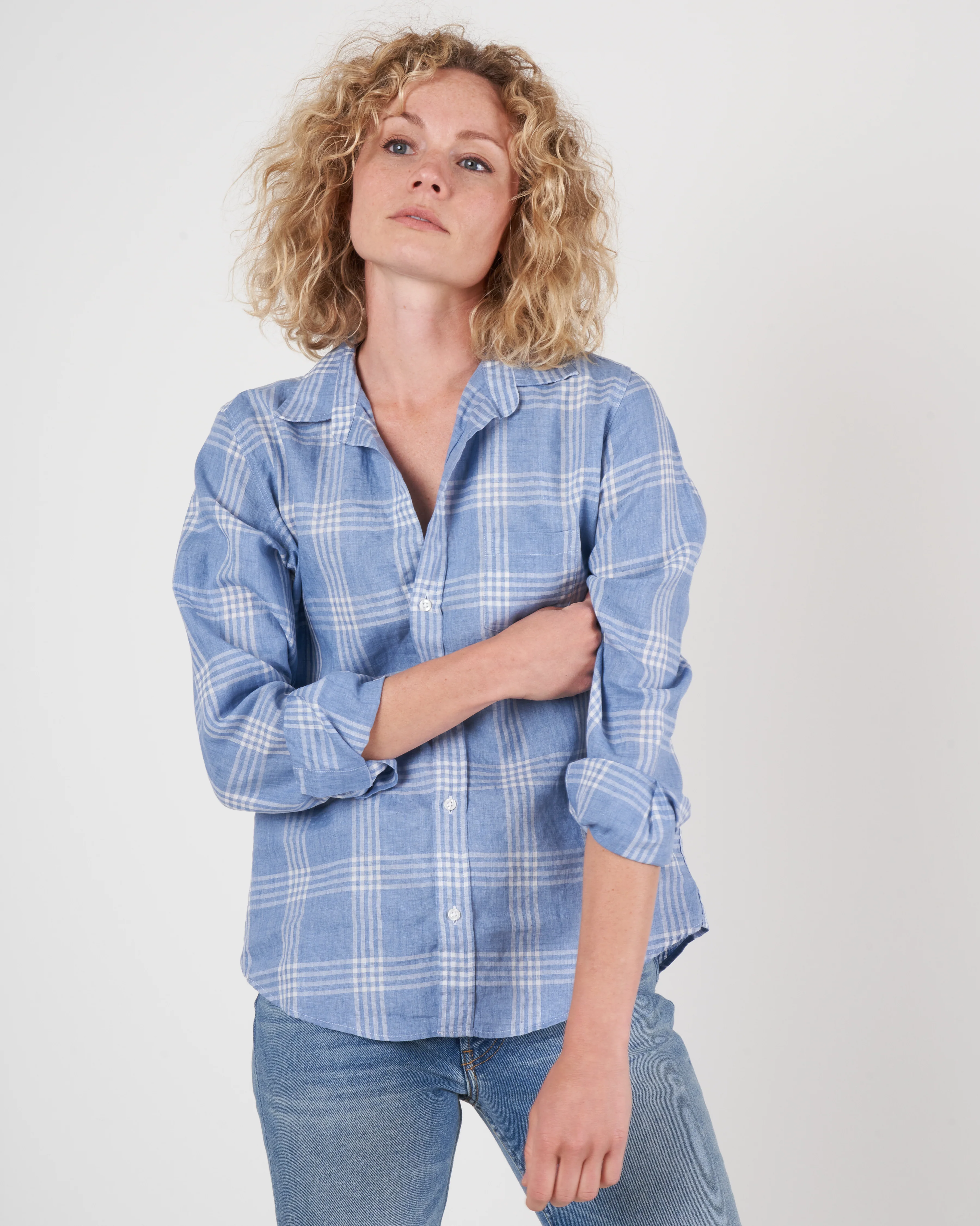 barry woven button up - large slate blue plaid - Image 2
