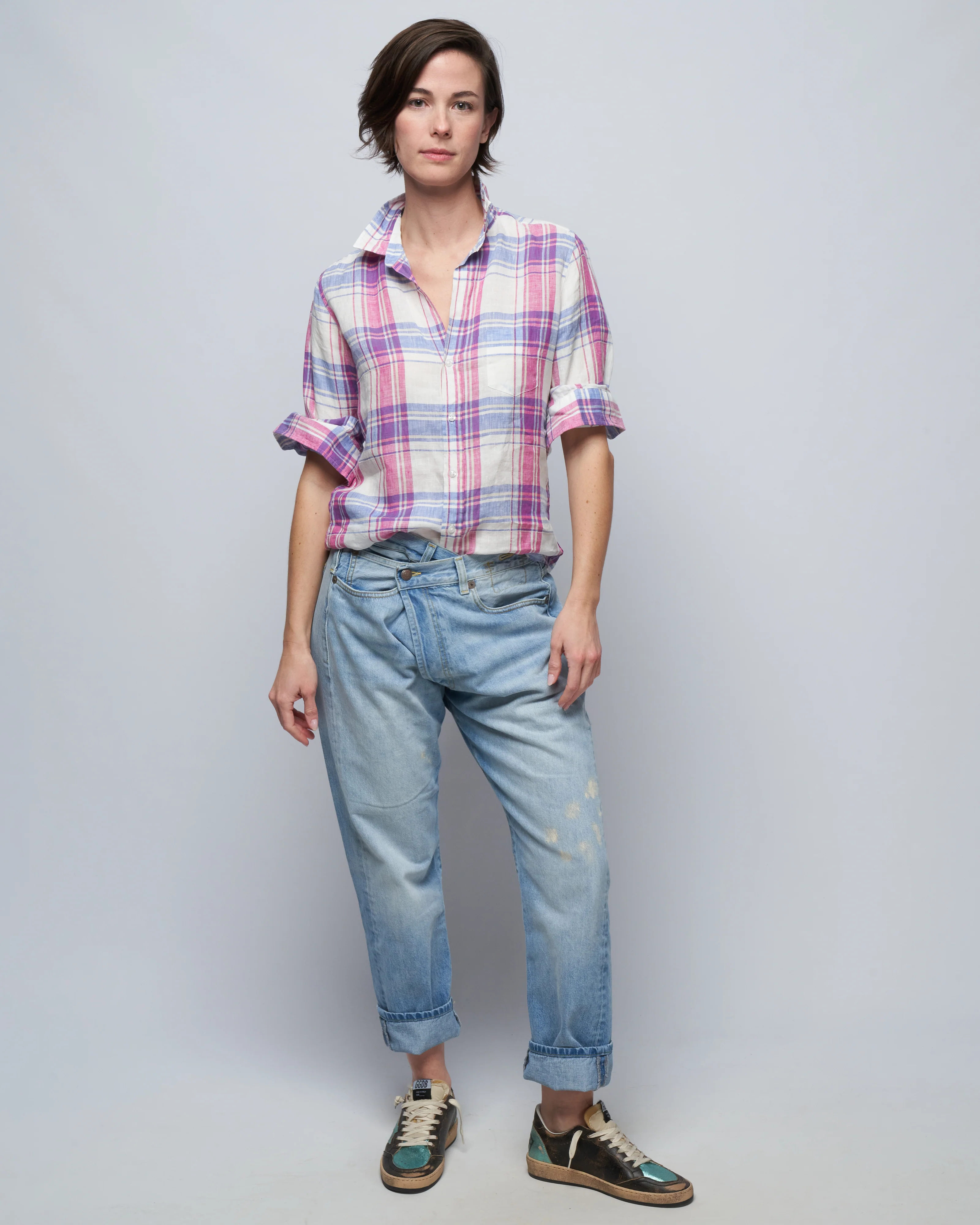 barry woven button up - pink, blue, white plaid - Image 2