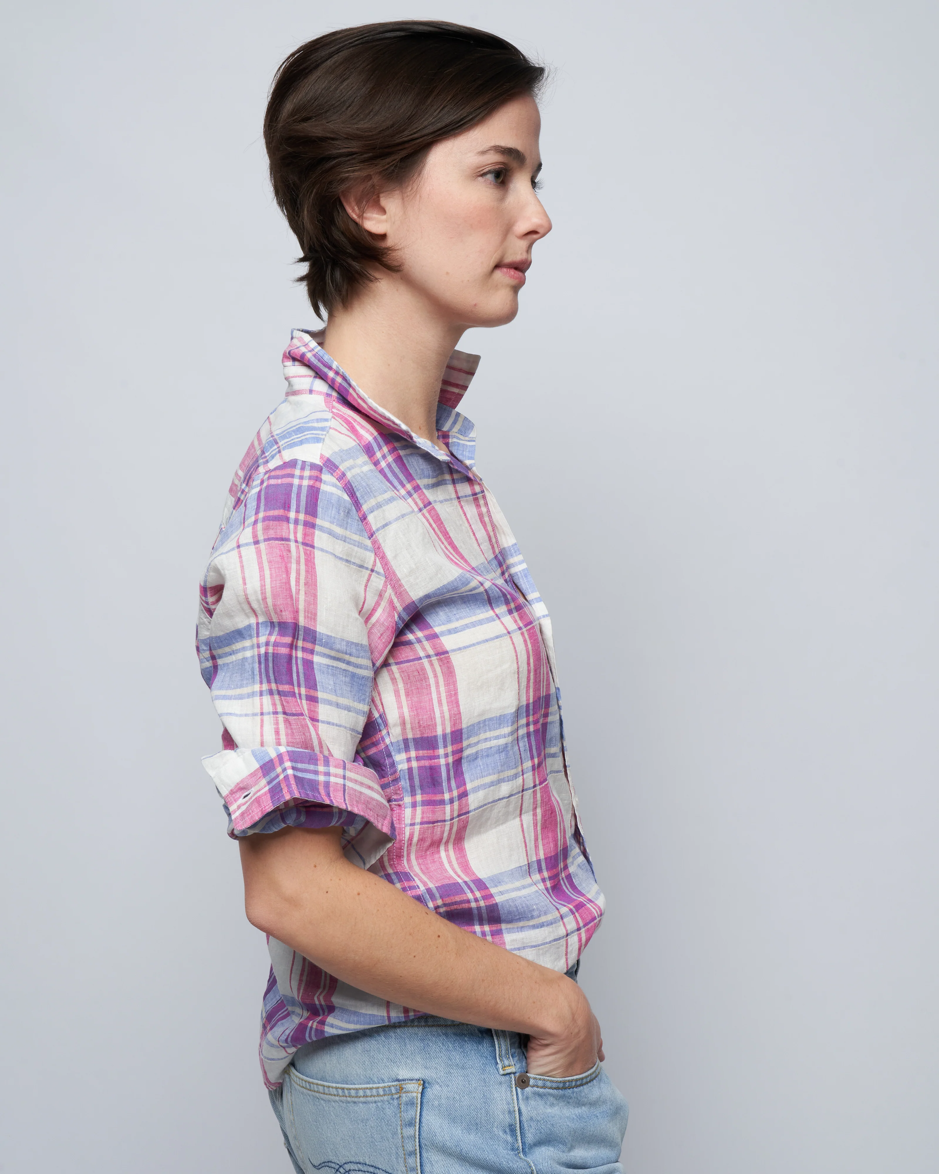 barry woven button up - pink, blue, white plaid - Image 3