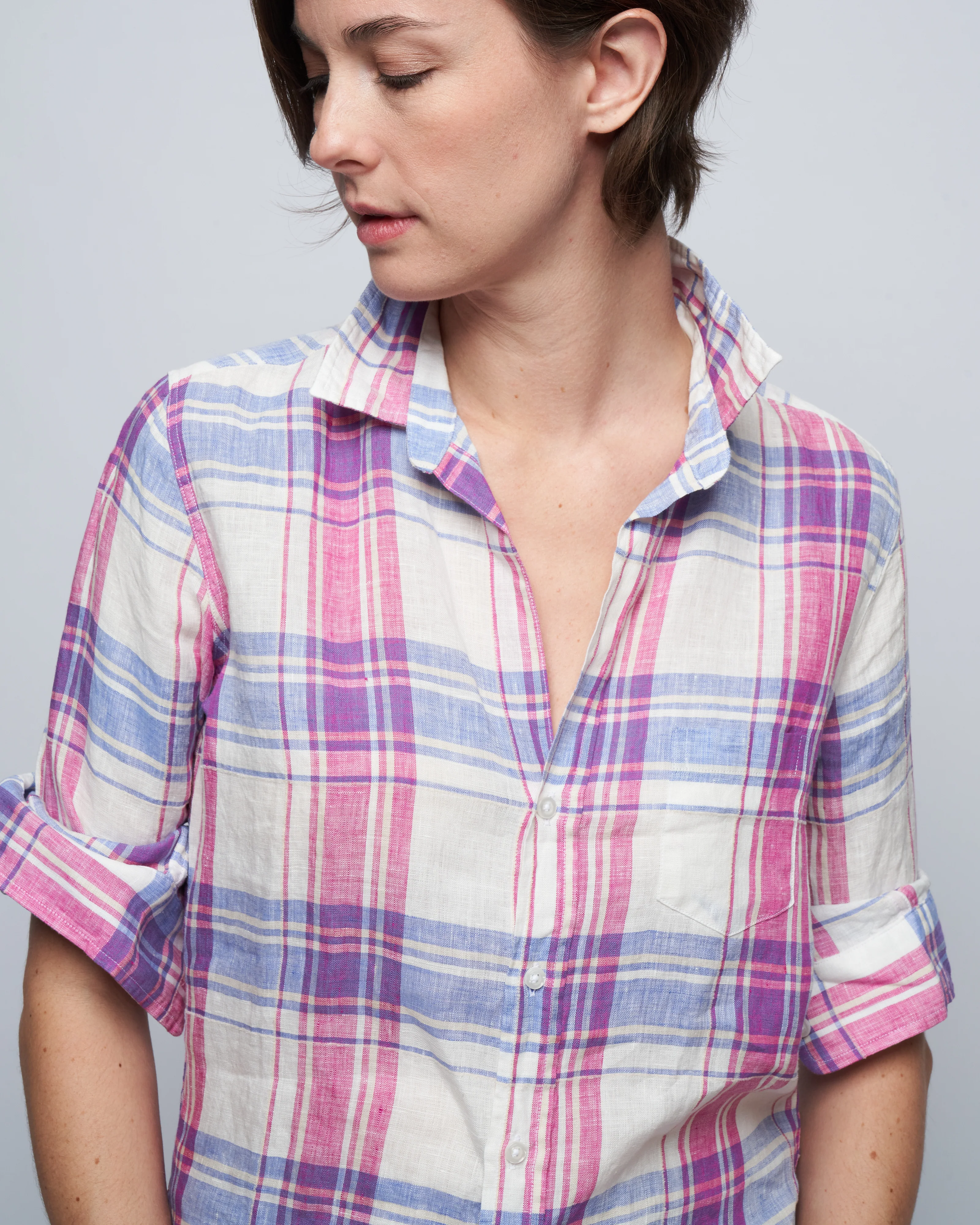 barry woven button up - pink, blue, white plaid - Image 5