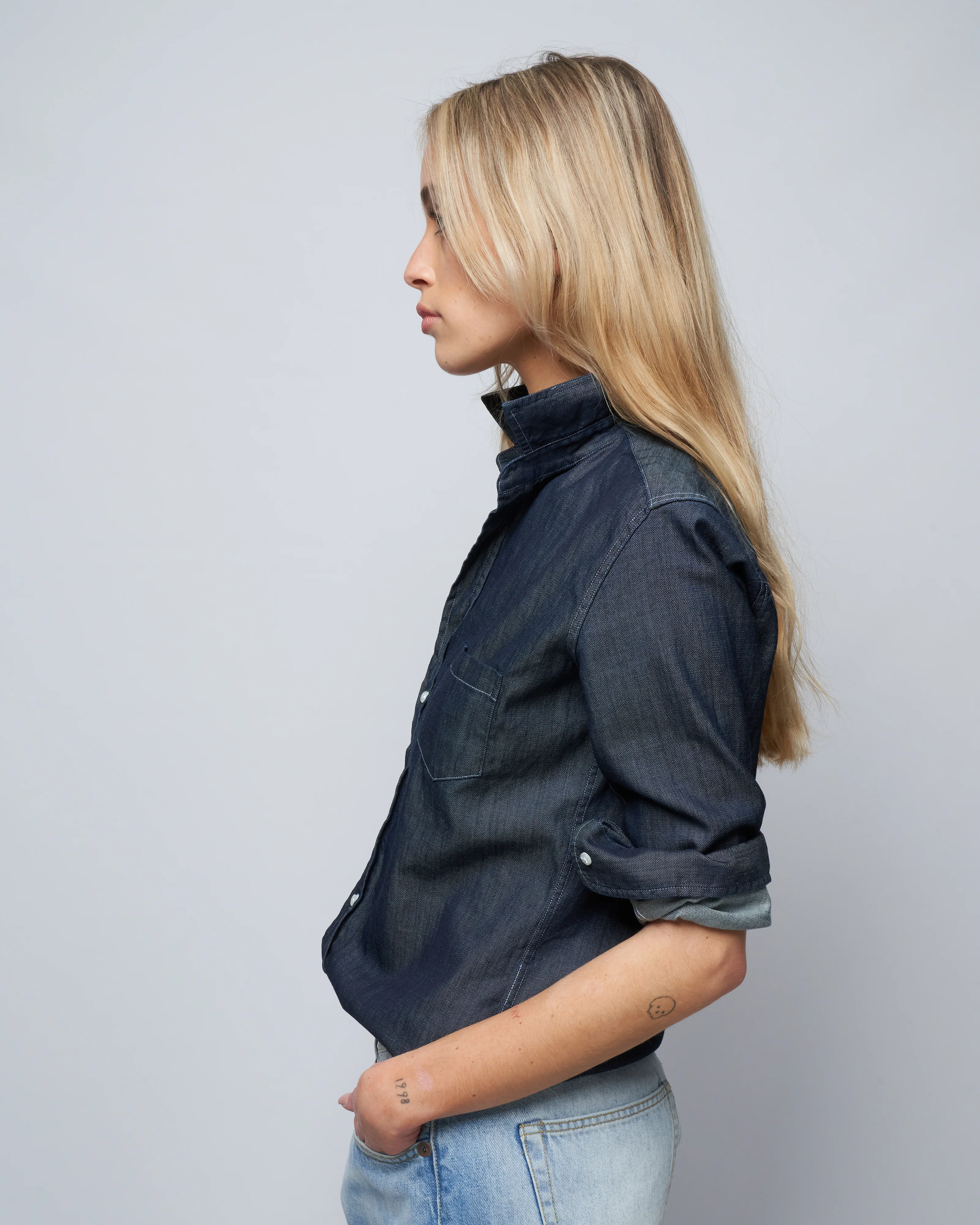 barry woven button up - raw rinse denim - Image 3