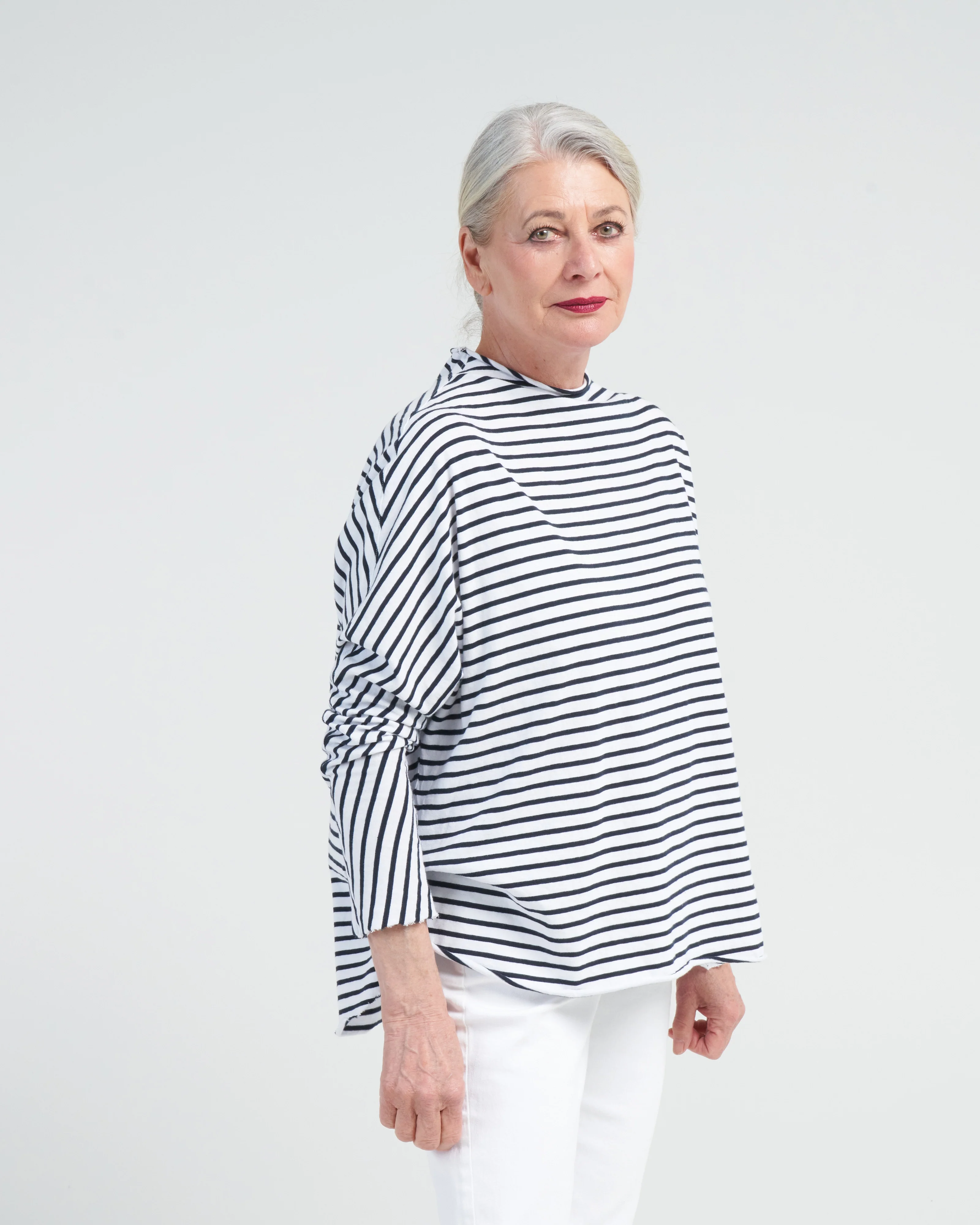 effie long sleeve funnel neck capelet - white/british royal navy stripe - Image 3