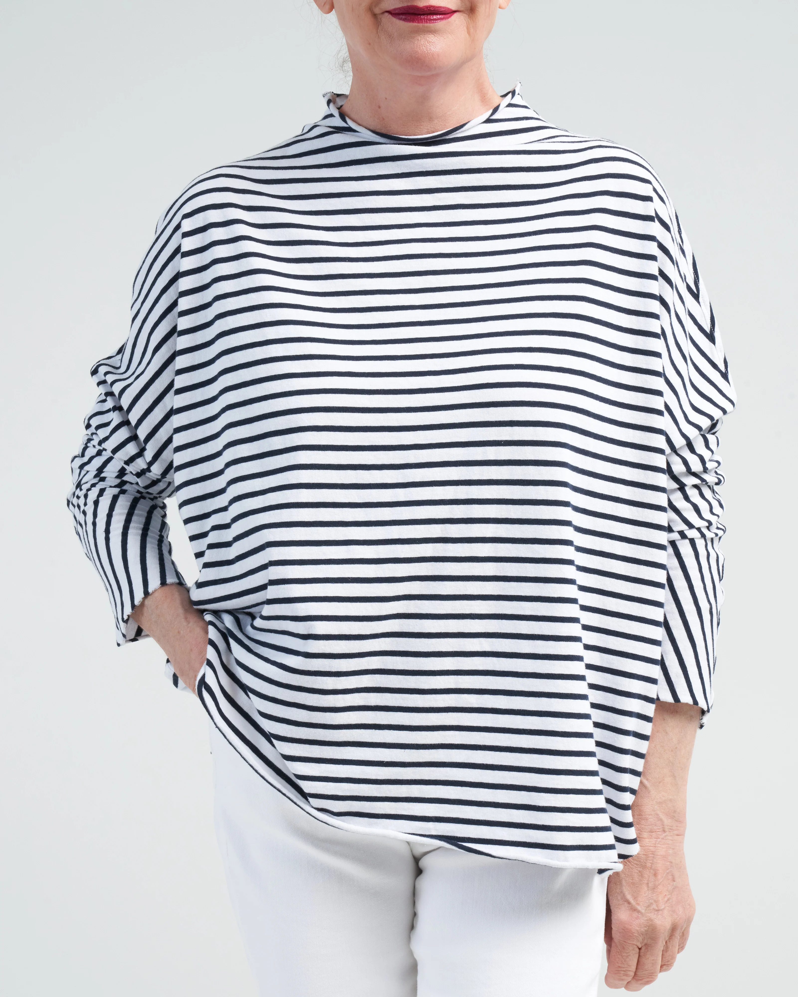 effie long sleeve funnel neck capelet - white/british royal navy stripe - Image 5