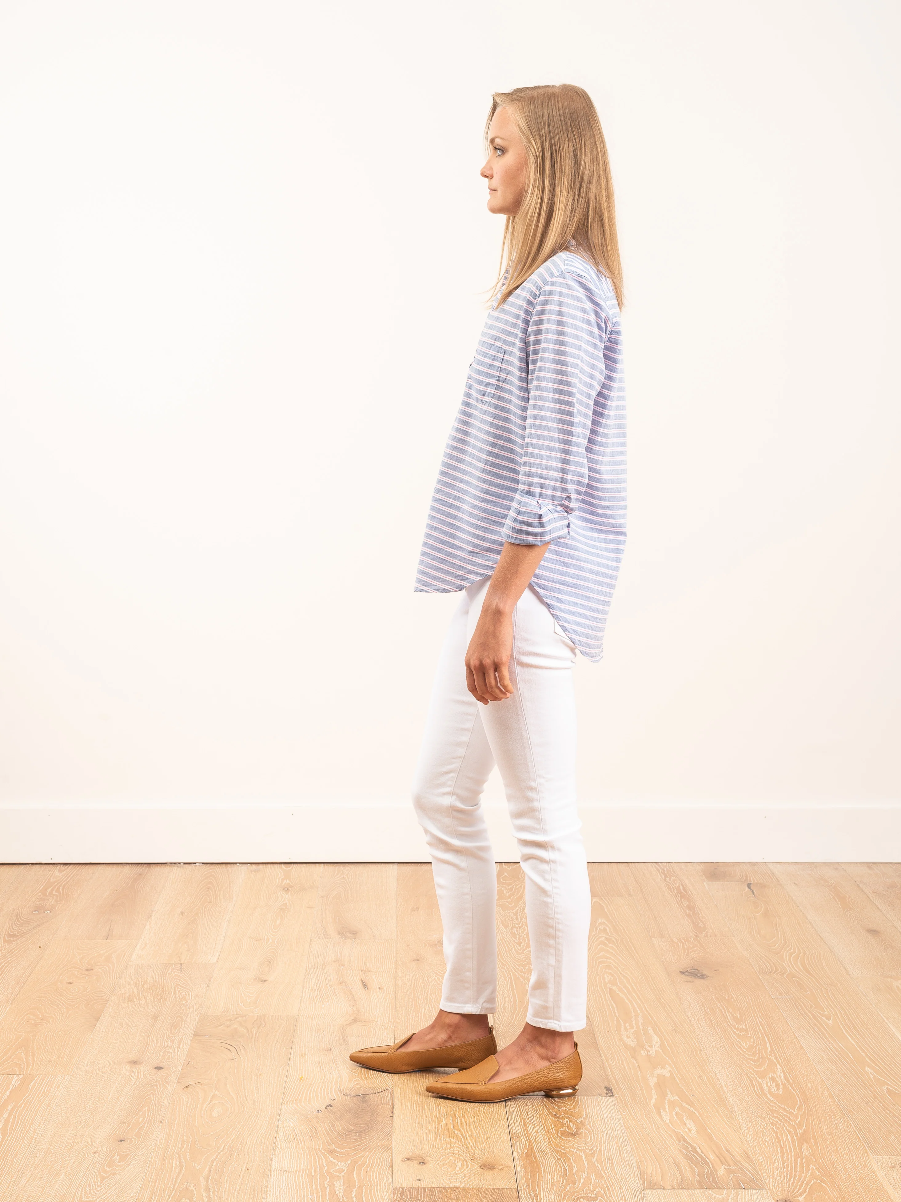 eileen l/s button down - blue w/ pink and white horizontal stripe - Image 3