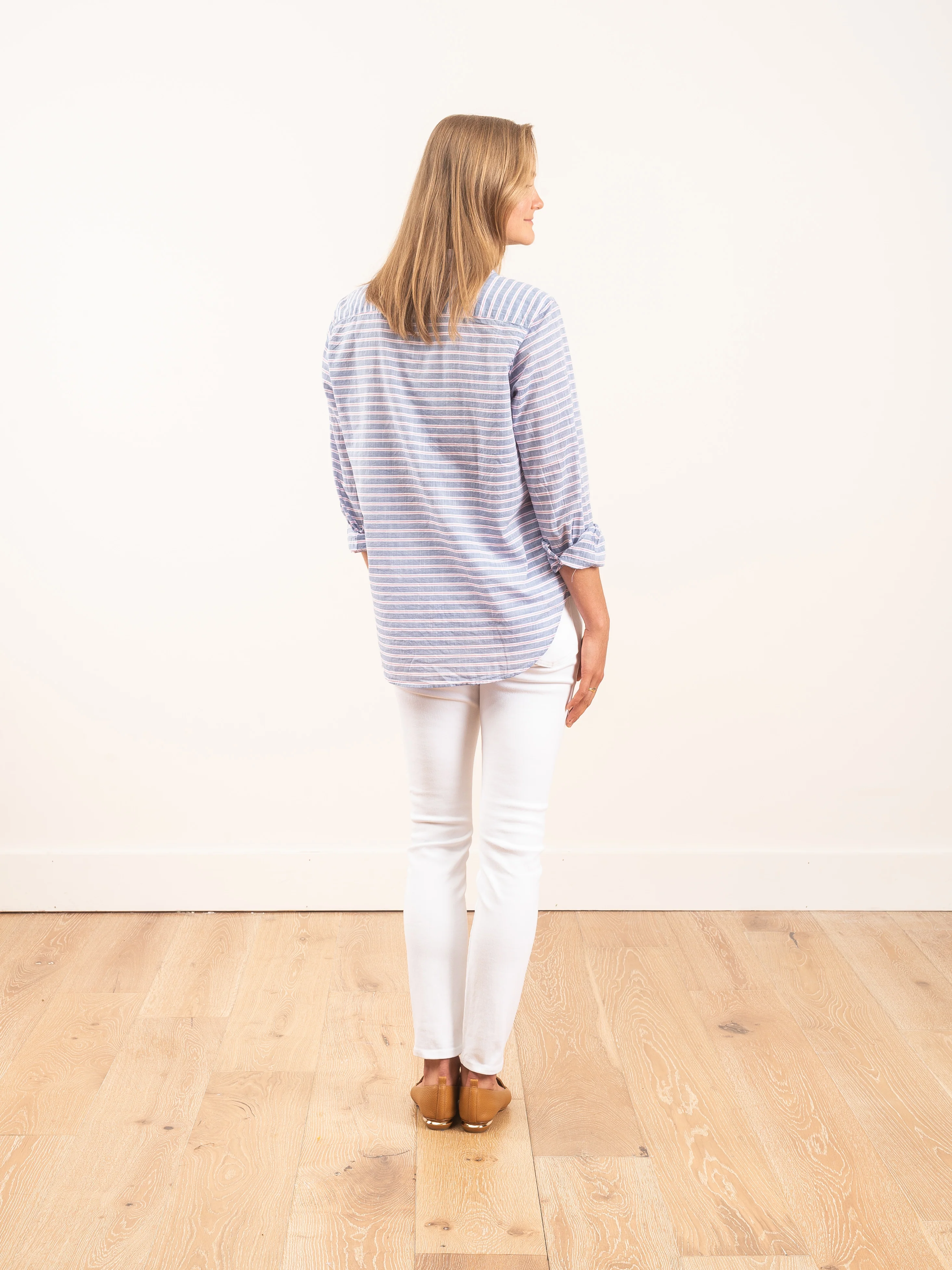eileen l/s button down - blue w/ pink and white horizontal stripe - Image 4