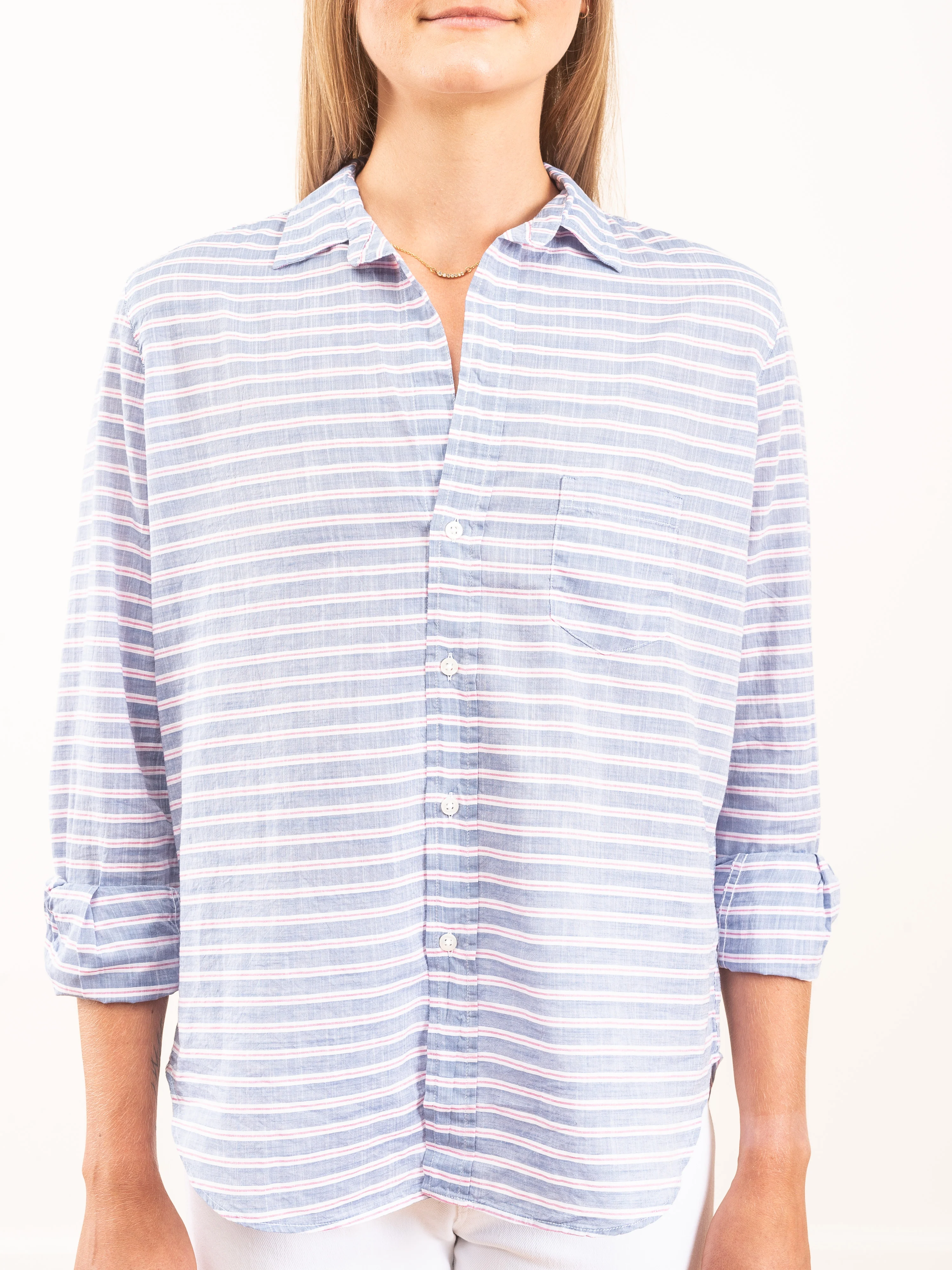 eileen l/s button down - blue w/ pink and white horizontal stripe - Image 5