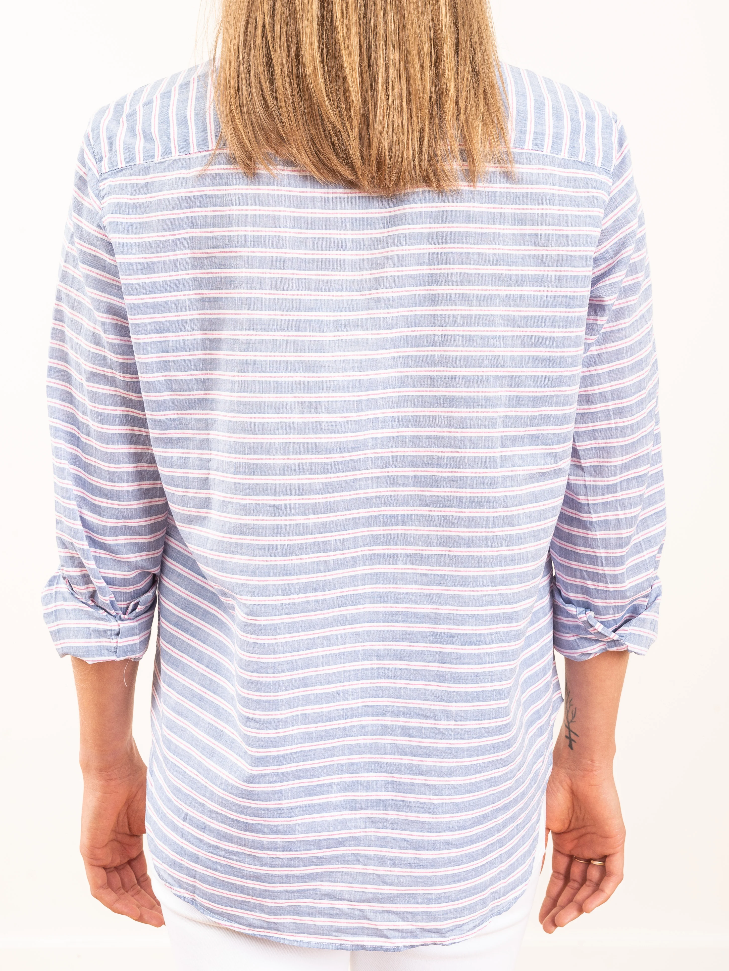 eileen l/s button down - blue w/ pink and white horizontal stripe - Image 7