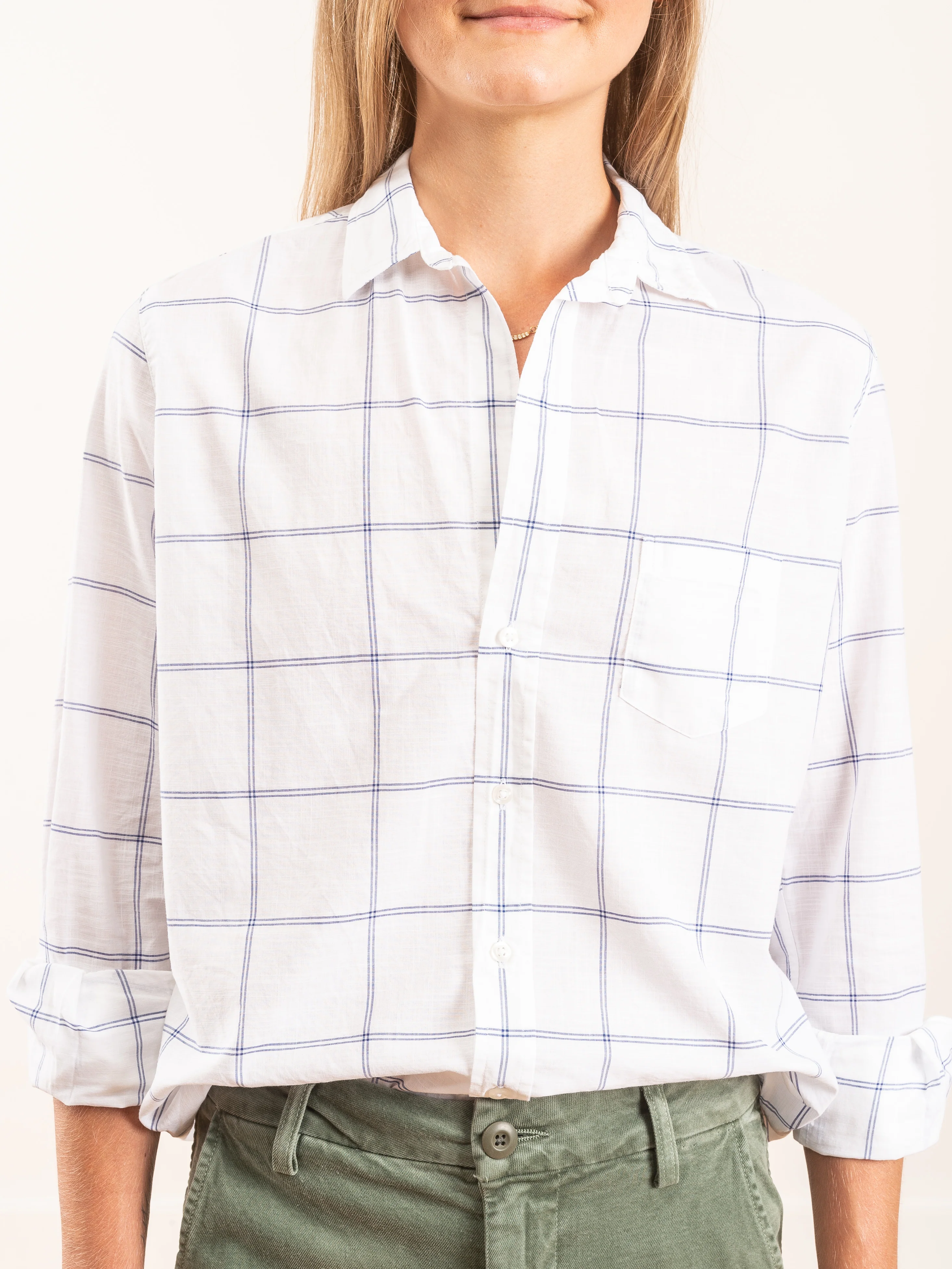 eileen l/s button down - white w/ blue windowpane - Image 2