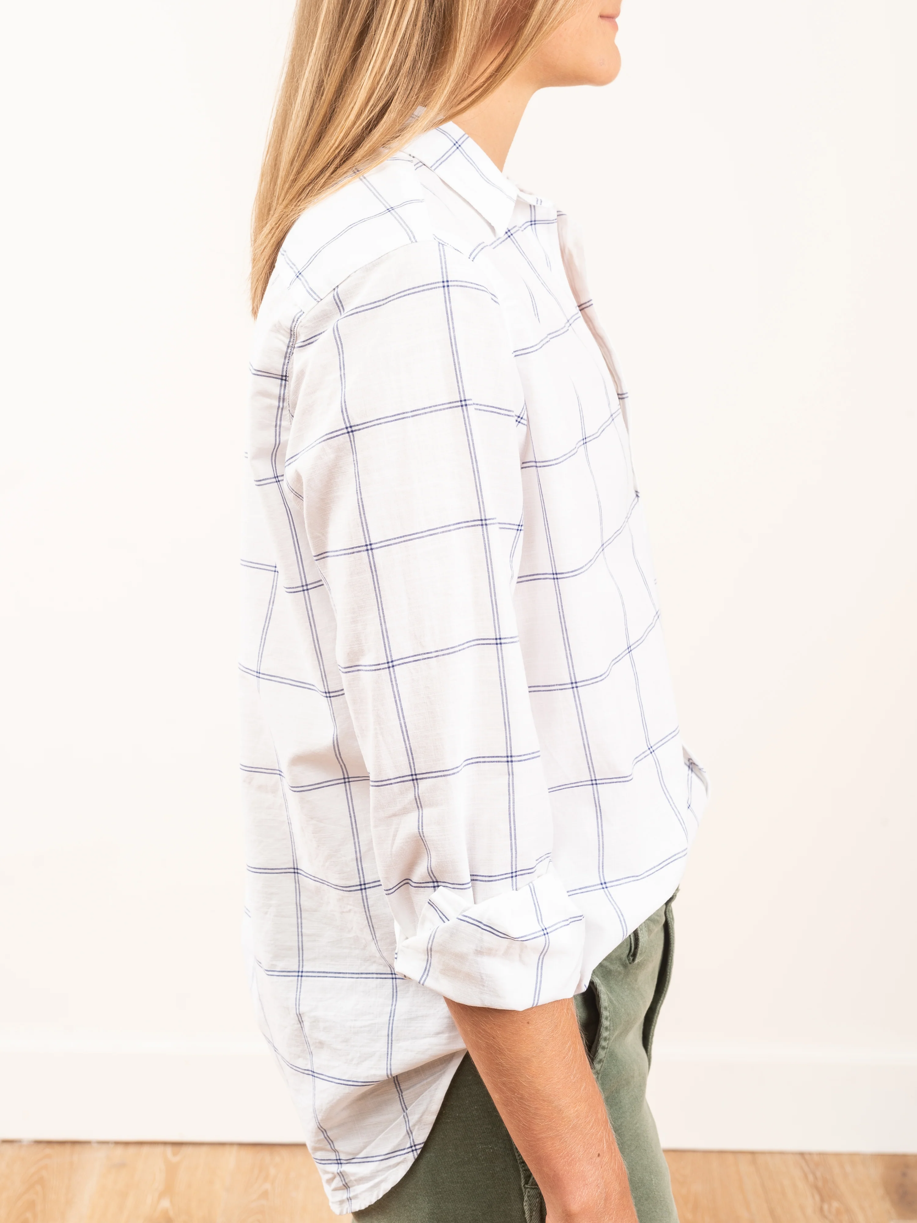 eileen l/s button down - white w/ blue windowpane - Image 3