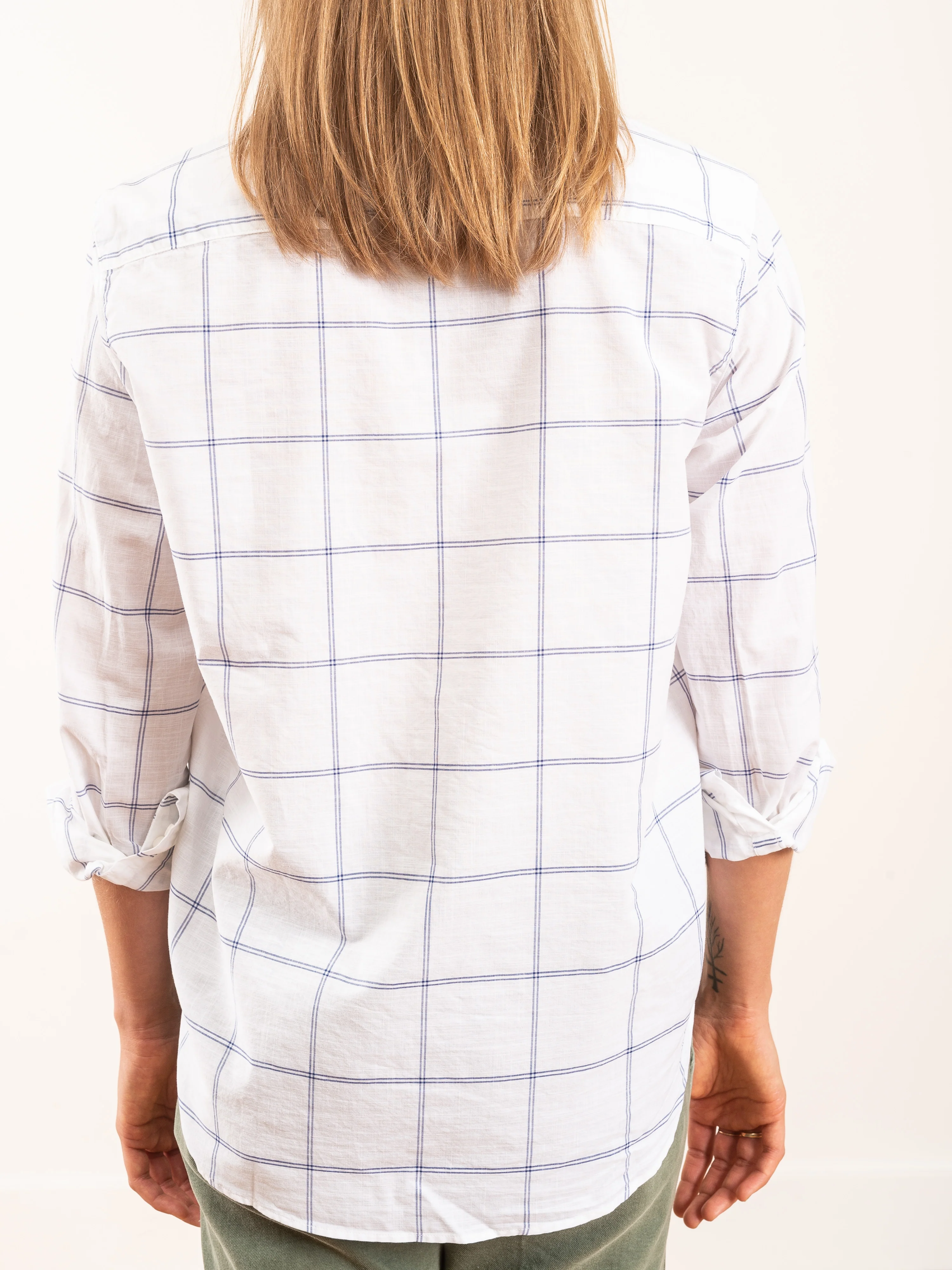 eileen l/s button down - white w/ blue windowpane - Image 5