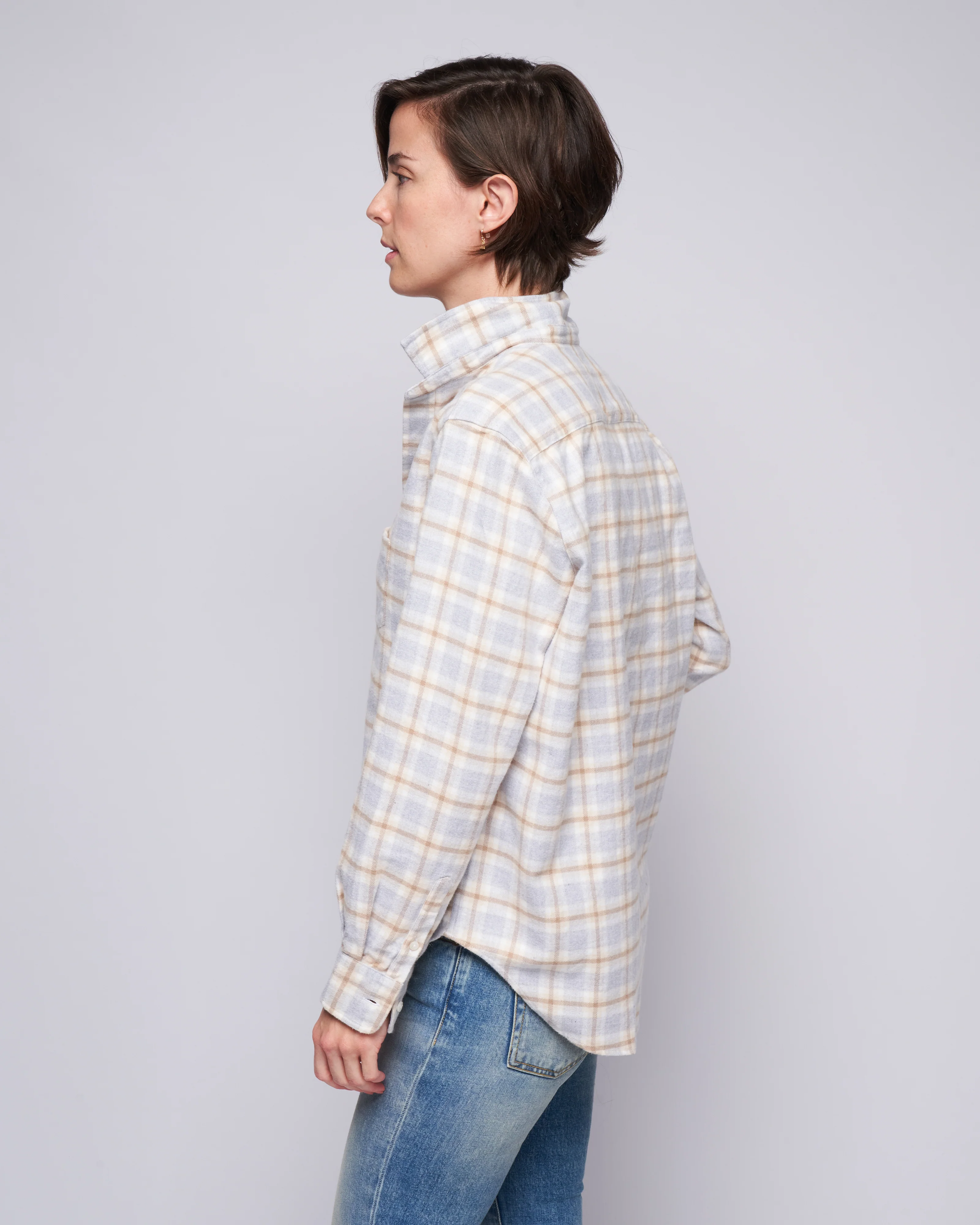 eileen relaxed button-up shirt - grey, tan, white plaid - Image 2