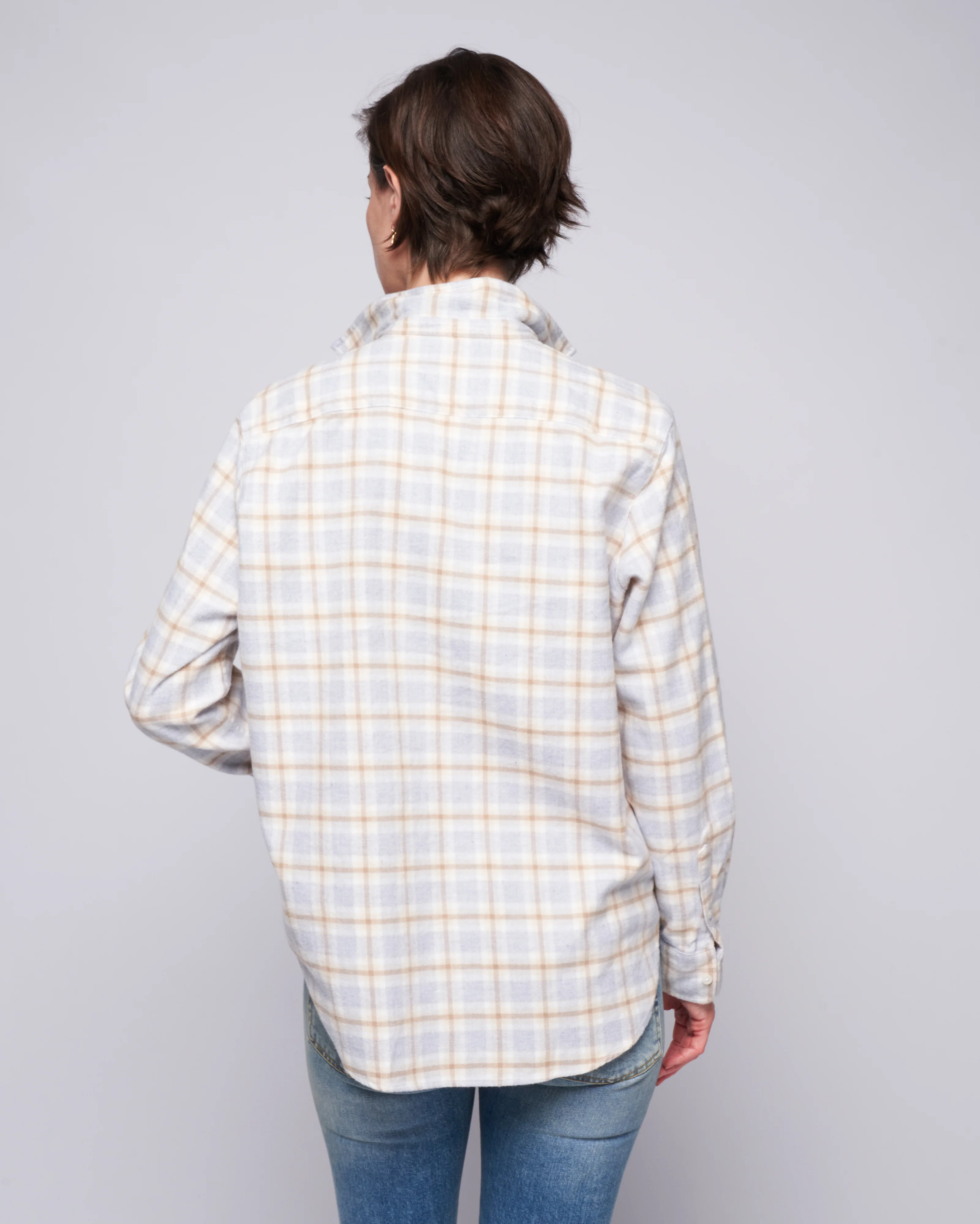 eileen relaxed button-up shirt - grey, tan, white plaid - Image 3
