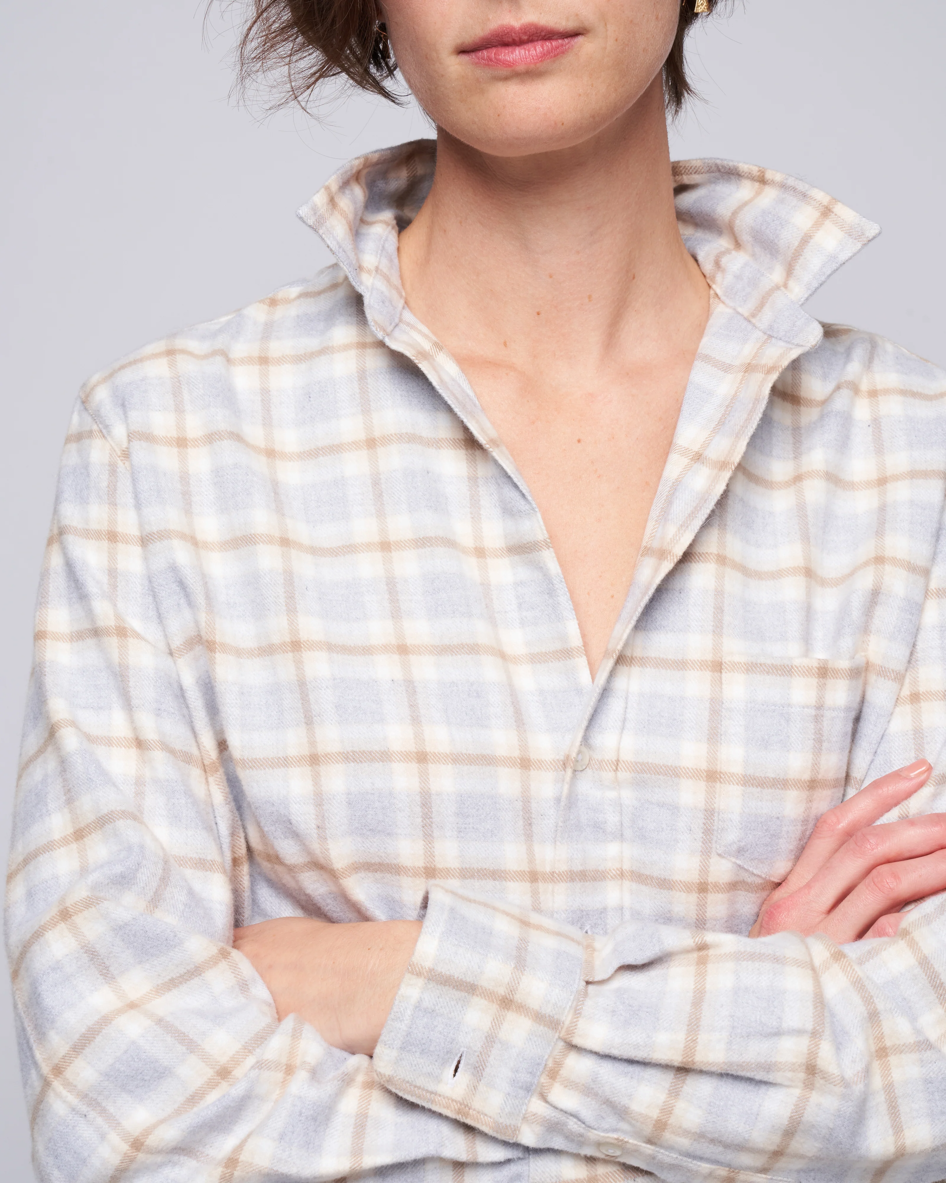 eileen relaxed button-up shirt - grey, tan, white plaid - Image 4