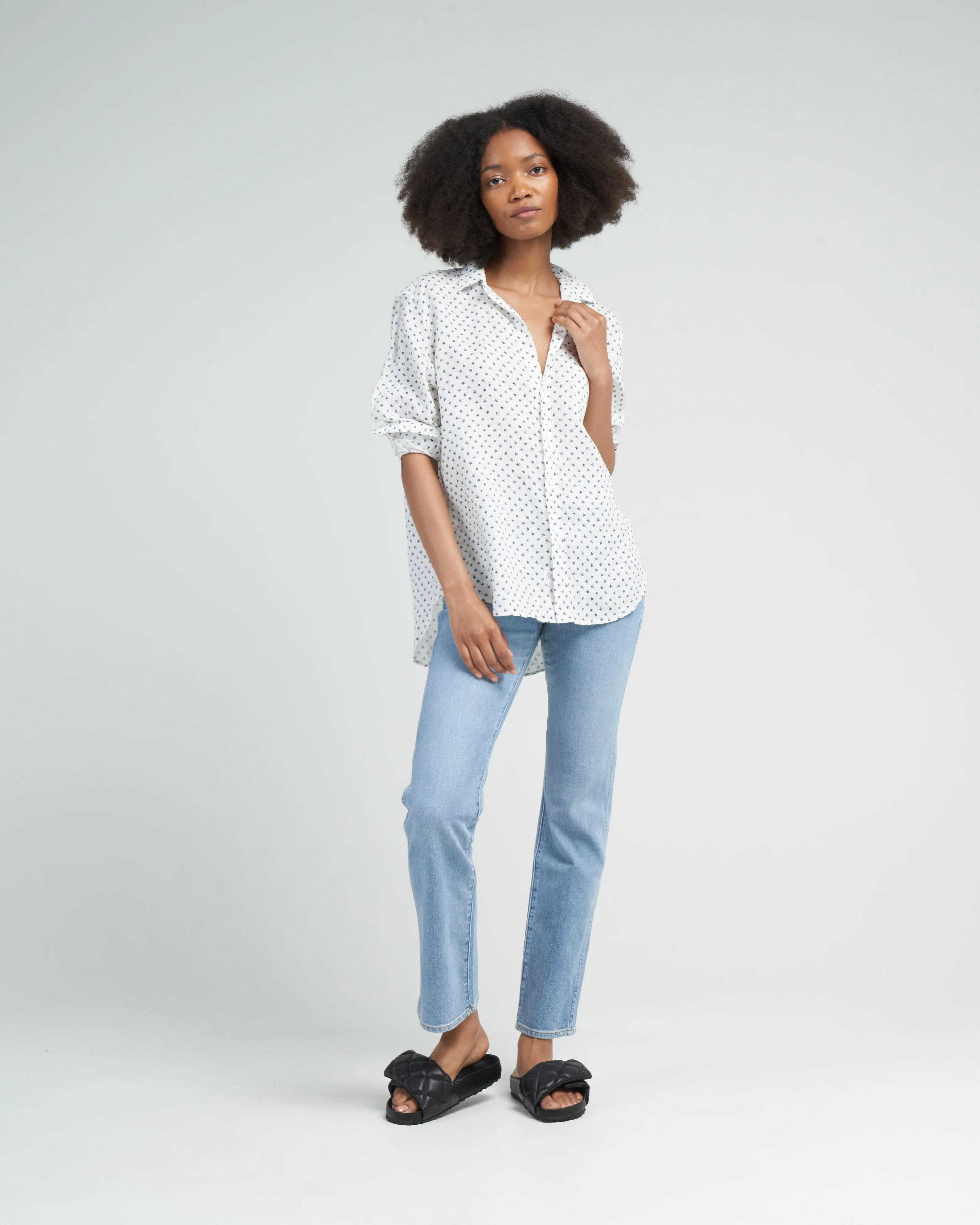 eileen relaxed button-up shirt - navy stars - Image 2
