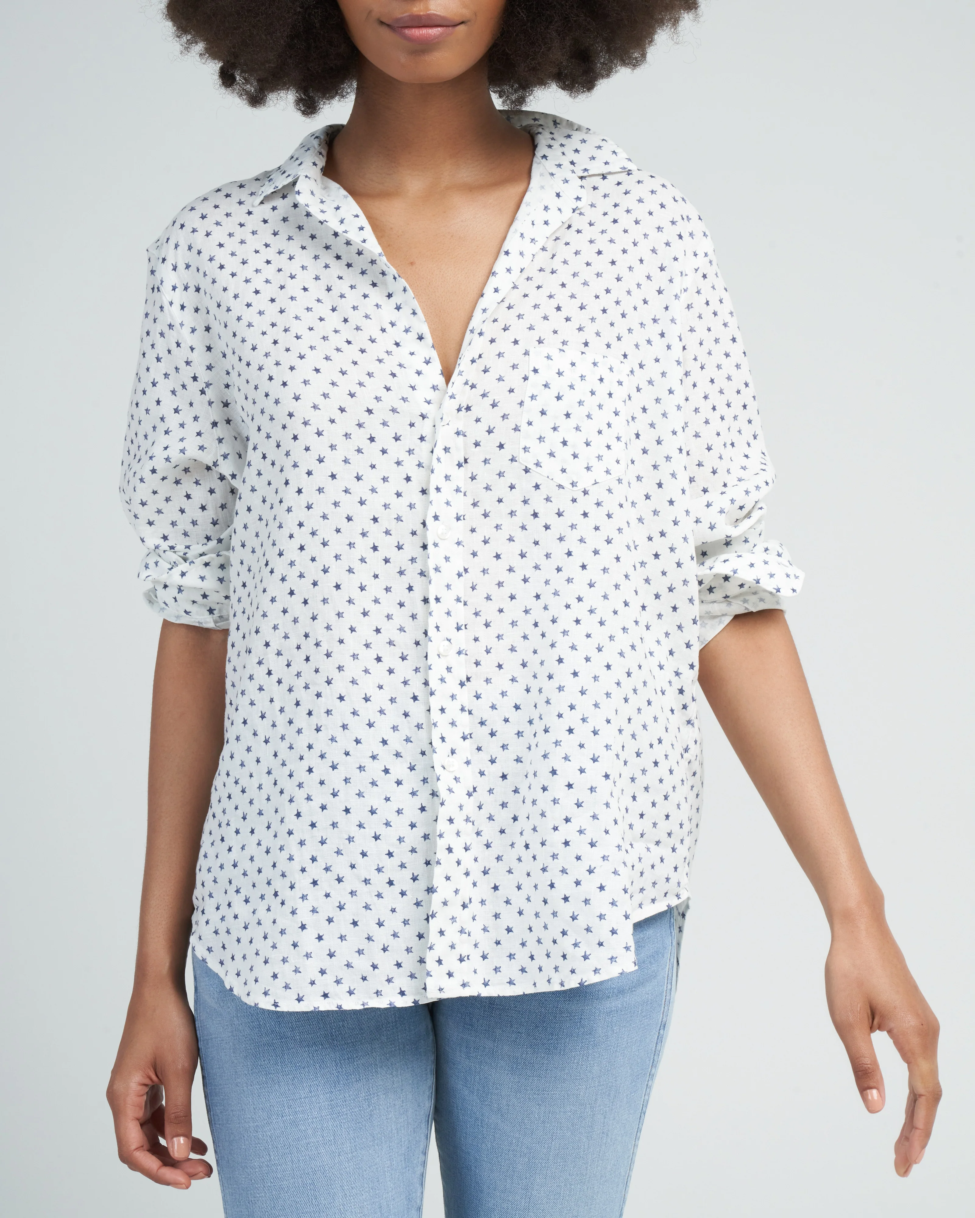 eileen relaxed button-up shirt - navy stars - Image 5